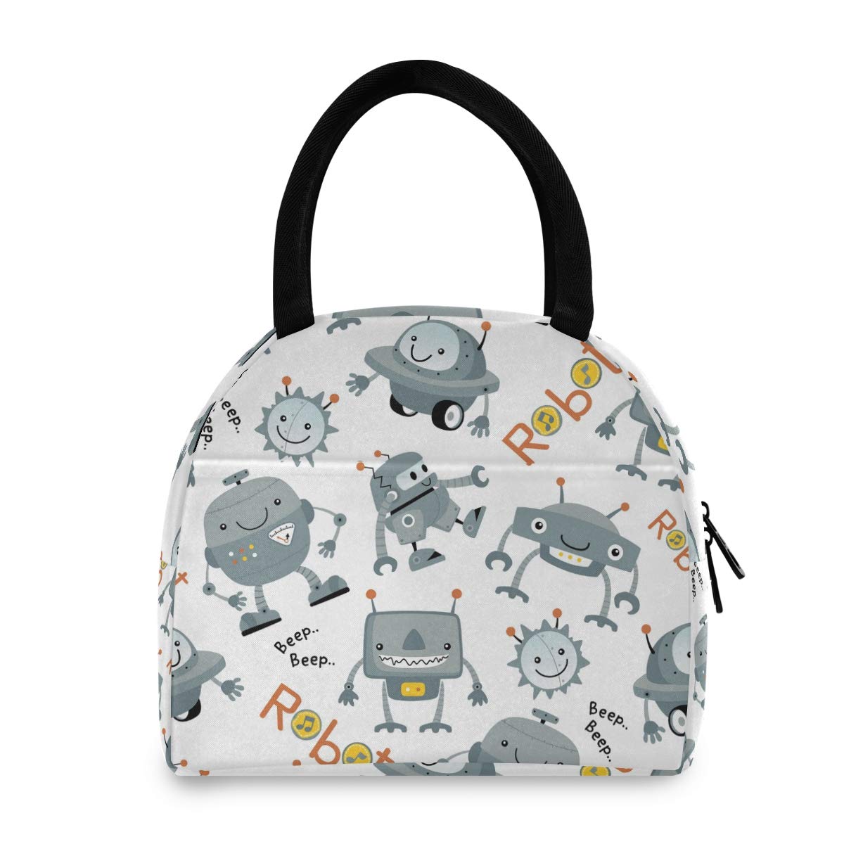 Insulated Reusable Lunch Bag for Women & Kids - Funny Robot Cartoon Cooler Tote for School, Office, Picnic & Travel | Leakproof & Eco-Friendly Lunch Box for Adults & Children