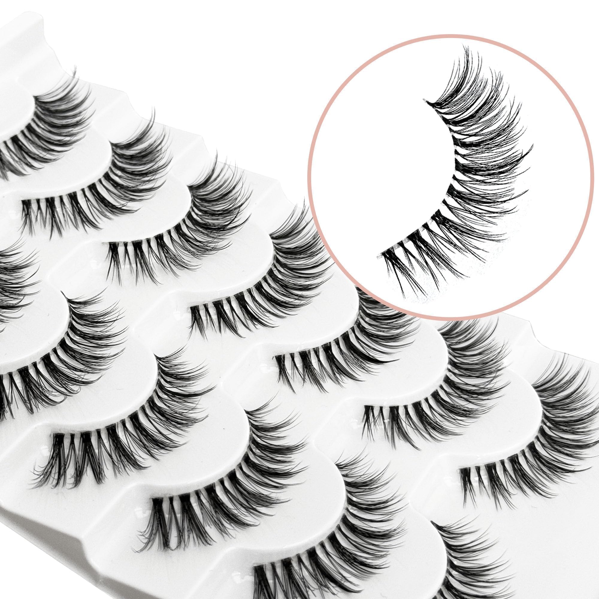Natural Look Wispy False Eyelashes 14mm - 3D Faux Mink Lashes (7 Pairs) | Cat Eye Lash Strips for Everyday Wear & Special Occasions | NINGLASH