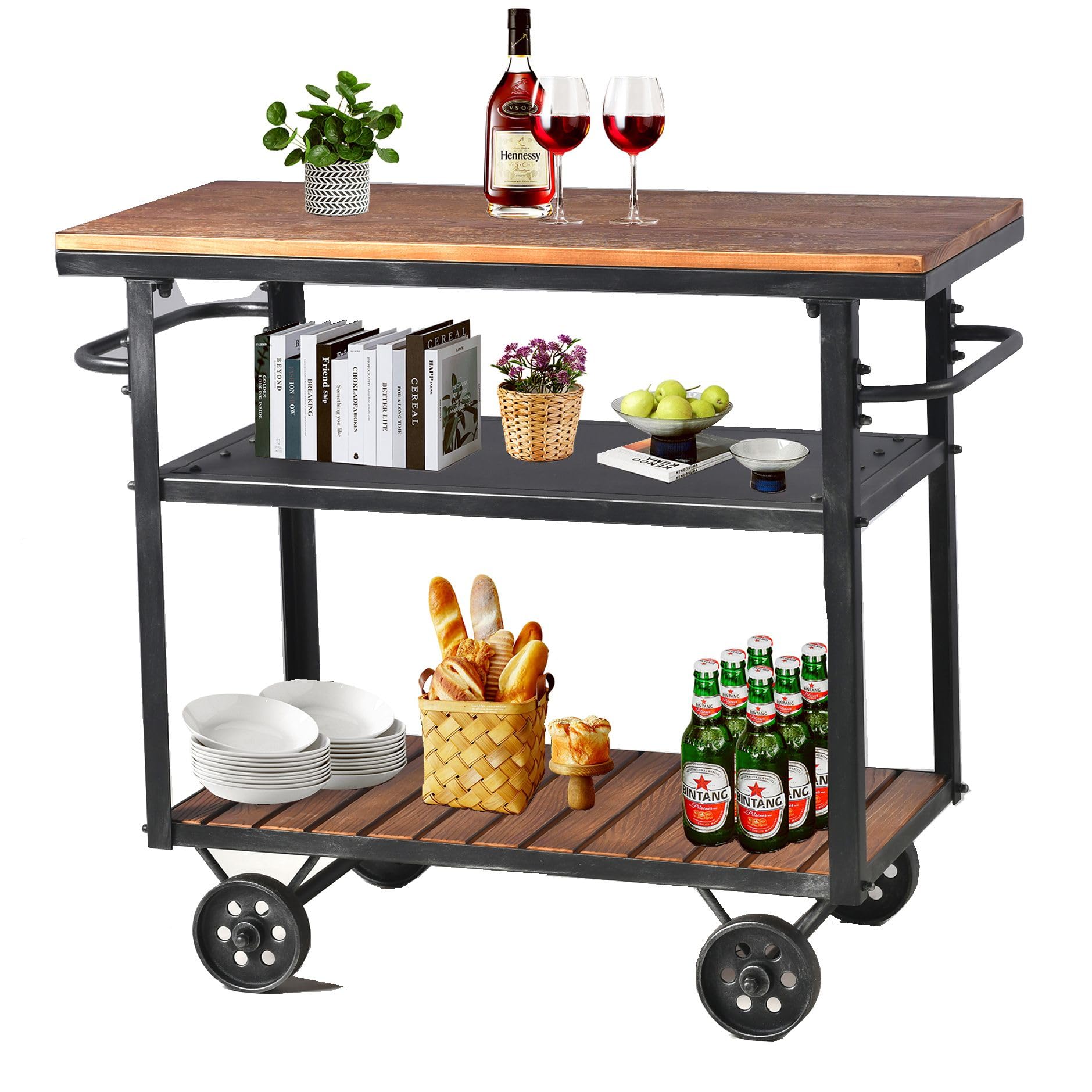 Diwhy 3-Tier Rolling Metal Utility Cart with Wheels - Industrial Storage Organizer for Kitchen, Bar, Dining Room - Wine Rack & Beverage Holder for Tea, Coffee, Spices - Perfect for Home, Office & Restaurant Use