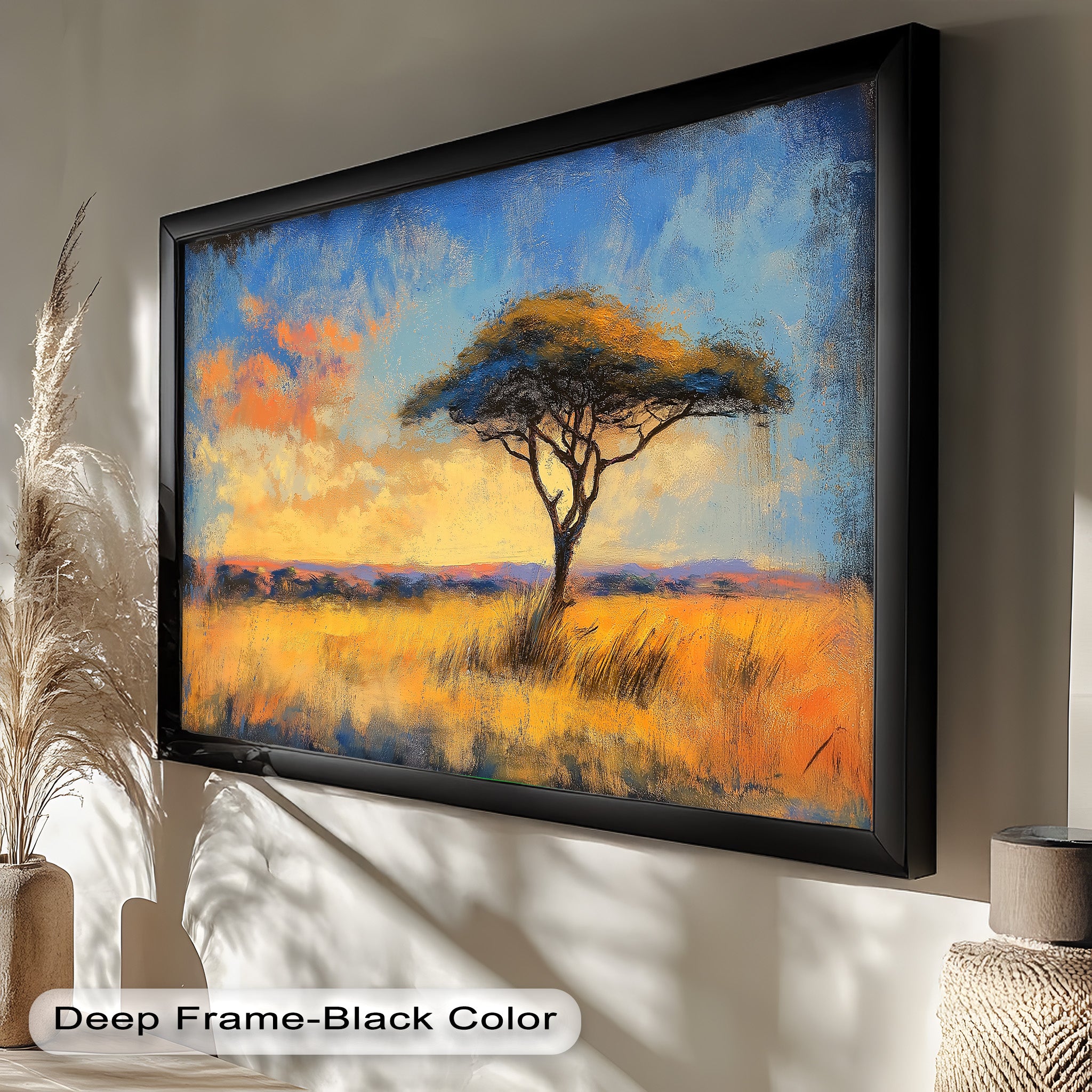 African Savannah Tree Wall Art - Handmade Landscape Oil Painting for Living Room & Bedroom Decor