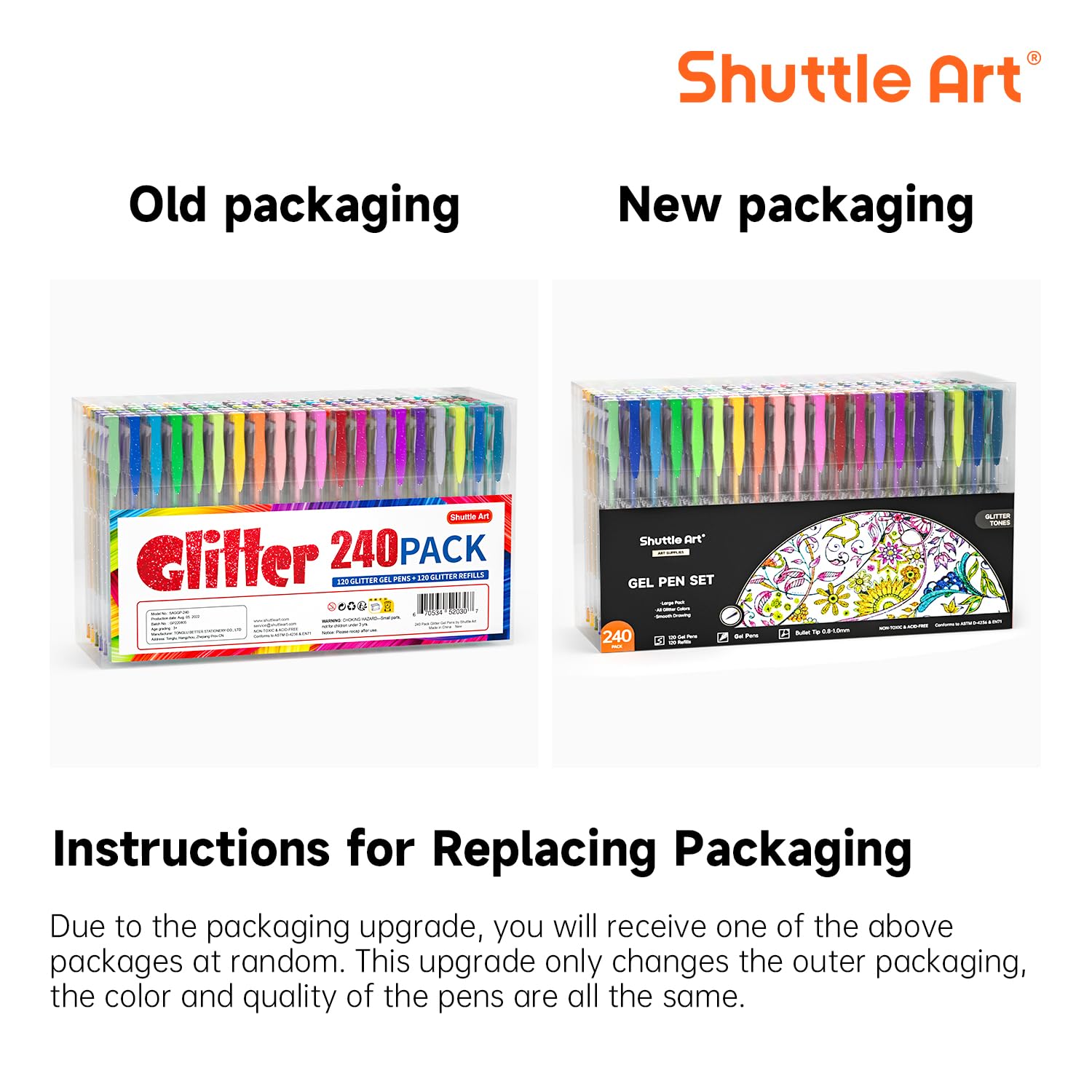 Shuttle Art 240 Pack Glitter Gel Pens Set - 120 Vibrant Colors with 120 Refills for Adult Coloring Books, Bullet Journaling, Scrapbooking & DIY Crafts - Perfect for Artists, Students & Creative Projects