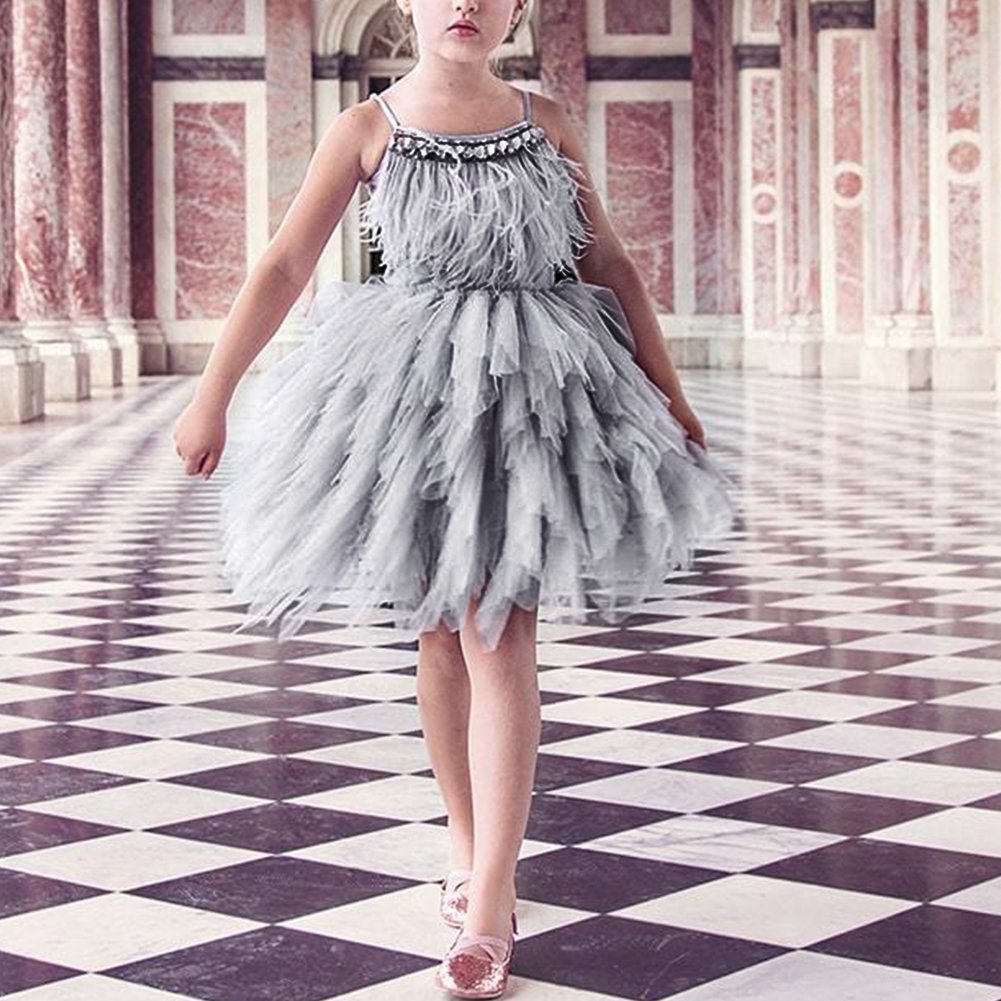 OBEEII Girls Swan Princess Feather Fringe Tutu Dress - Elegant Pageant Party, Wedding, Dance, Birthday Gown for Special Occasions | Perfect for Pageants, Tea Parties & Photo Shoots