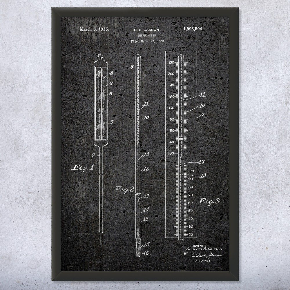 12x16 Framed Thermometer Print - Science Teacher & Weatherman Gift, Meteorology Wall Art for Lab Tech - Dark Concrete Design | Perfect for Classroom Decor, Weather Station, or Office Wall Art