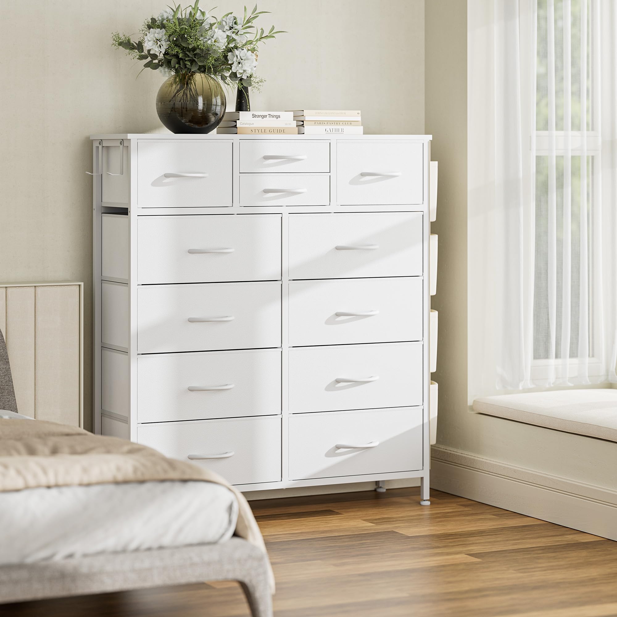 White Dresser with 12 Drawers - Bedroom Storage Organizer for Clothes & Accessories - Perfect for Hallway or Entryway