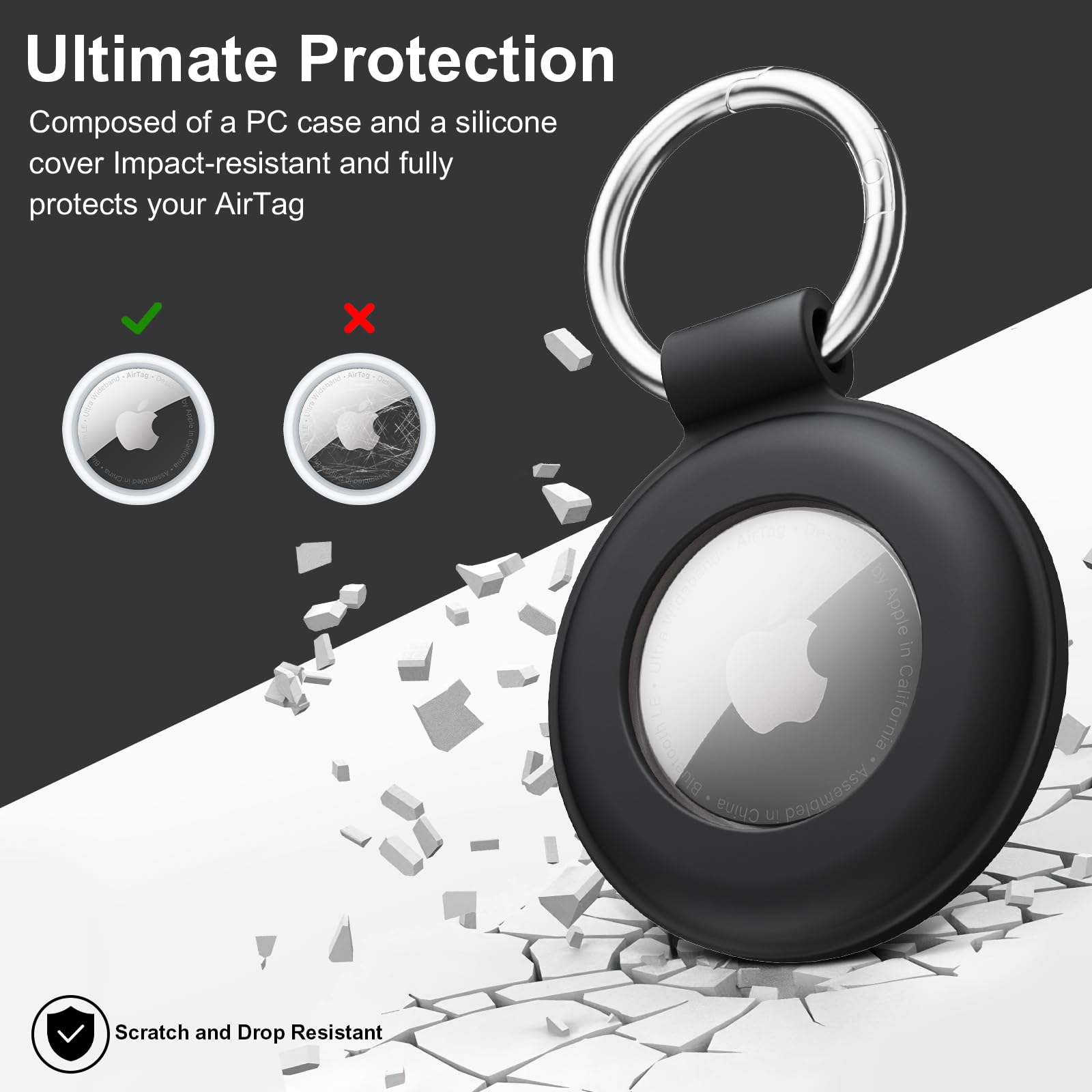 Waterproof Silicone AirTag Holder 4 Pack with Keychain - Durable Apple AirTag Case for Pets, Luggage, Backpacks, Keys & Kids | Perfect for Travel, School & Daily Tracking