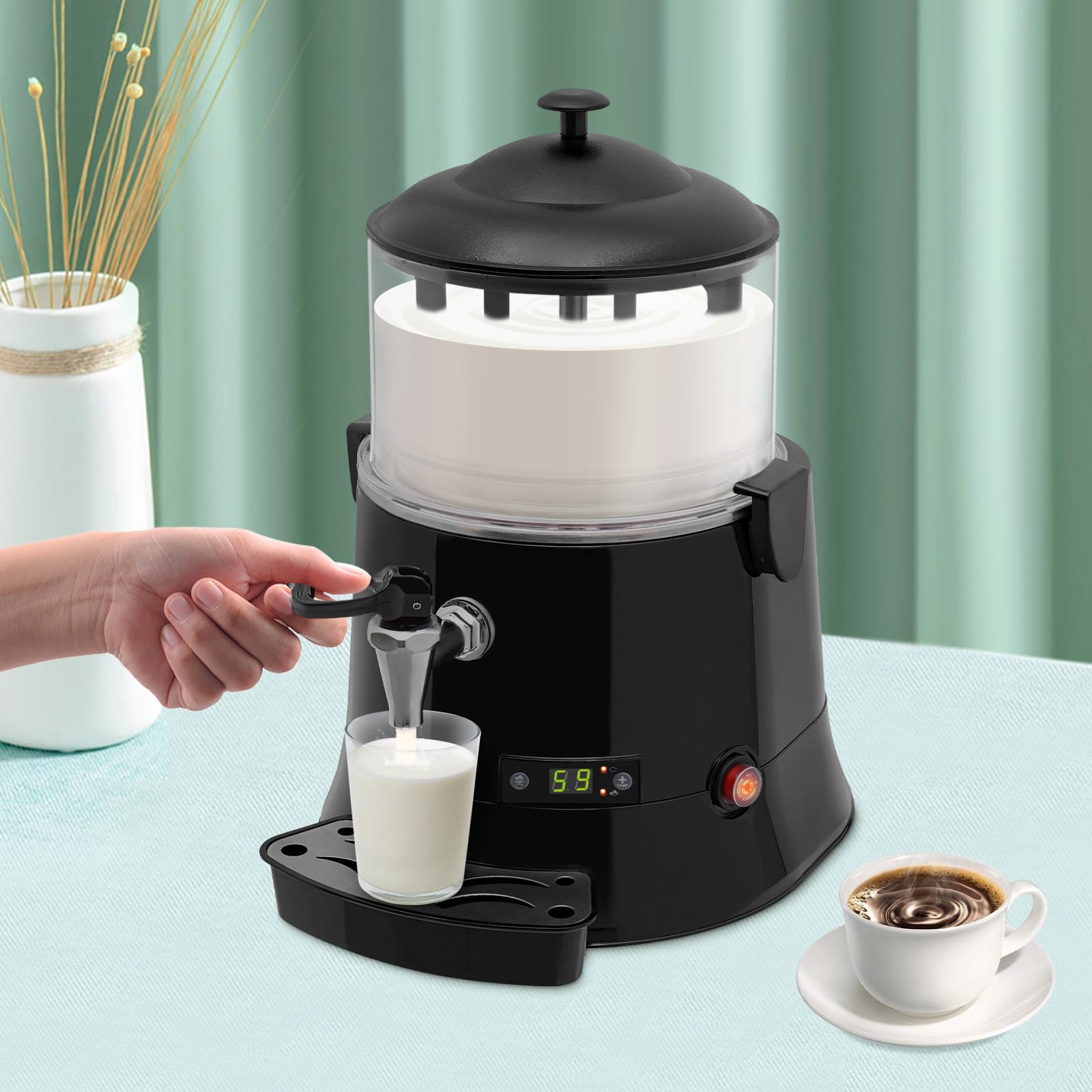 5L Commercial Hot Chocolate Machine 400W with Temperature Control (86-194°F) - Hot Beverage Dispenser for Milk, Soy Milk, Tea - Perfect for Cafés, Restaurants & Events (Black)