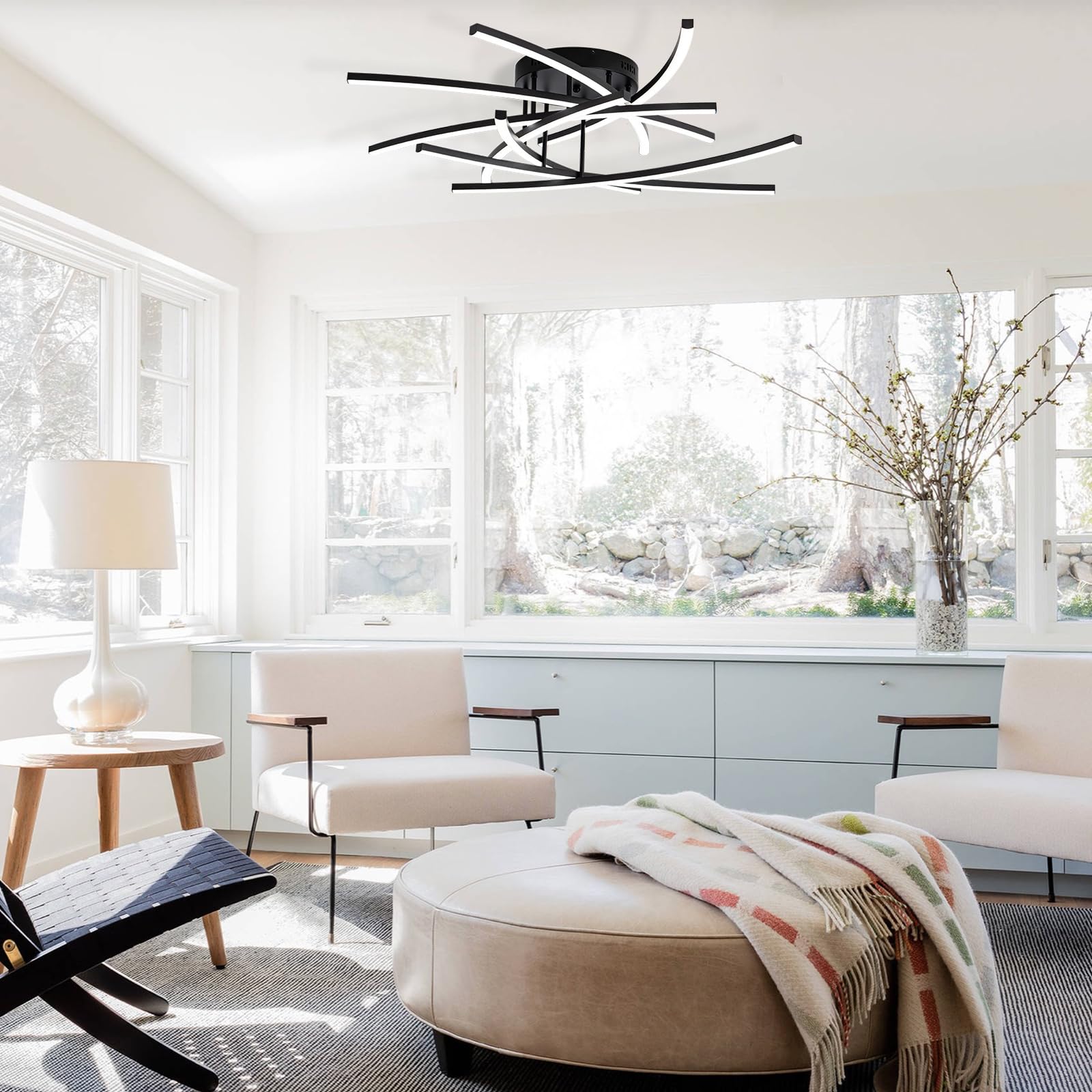 Modern Sputnik LED Ceiling Light Fixture 37 Inch - Dimmable Flush Mount with Remote Control - Energy Saving Chandelier for Living Room, Dining Room, Kitchen, Bedroom - Perfect for Home Decor & Ambient Lighting