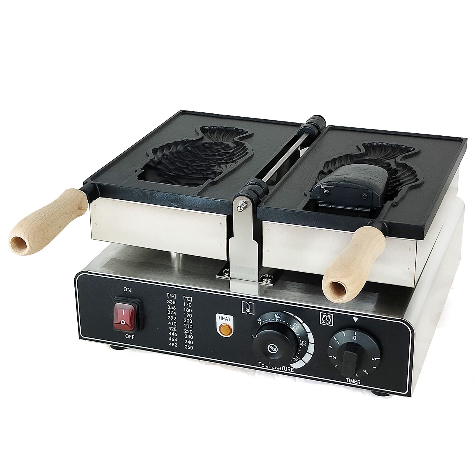 DNYSYSJ Commercial Electric Taiyaki Waffle Maker Machine - Fish-Shaped Non-Stick Stainless Steel Pan with Adjustable Temperature & Timer - Perfect for Cafes, Bakeries, and Home Breakfast (Single Pan)