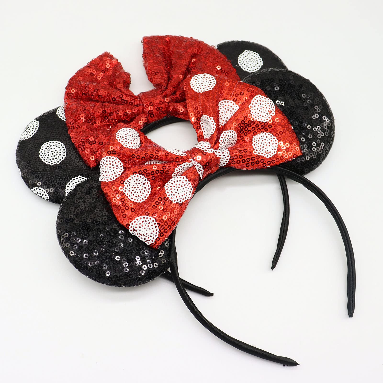 Minnie Mouse Ears Headband with Sequin Bows - 3 Pack Disney Costume Accessories for Women & Girls | Perfect for Halloween, Theme Parks & Disney Parties