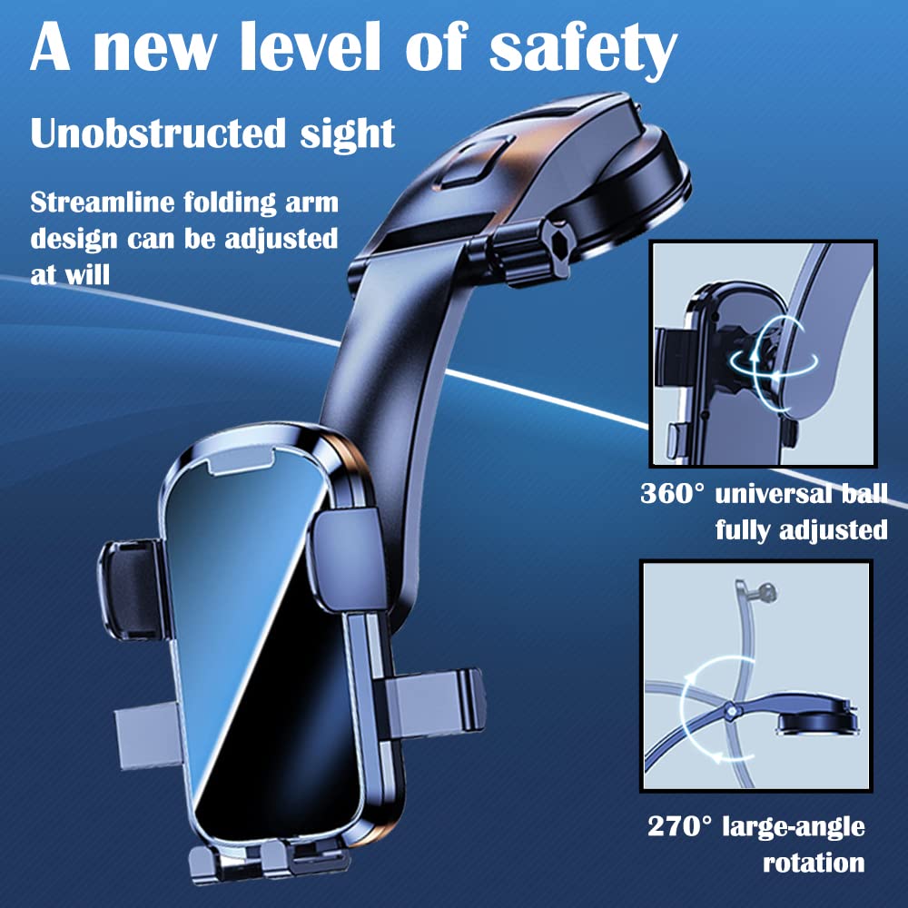 Dashboard Phone Holder - Powerful Vacuum Suction & 360° Adjustable Car Mount for iPhone 14/13/12/11/X, Samsung Galaxy - Most Stable Hands-Free Car Accessory for Driving, Navigation & Streaming