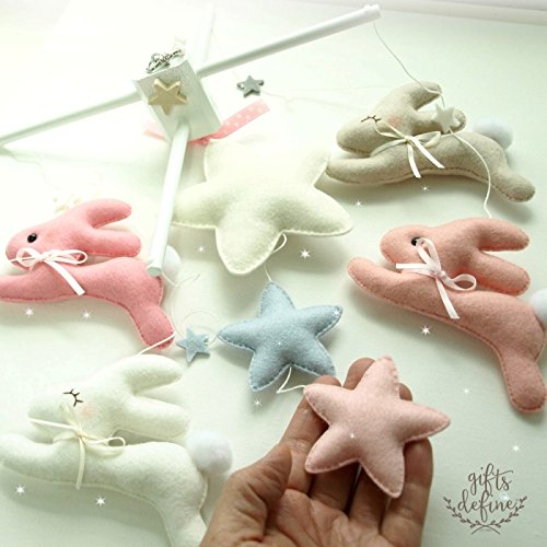 Handmade Cottontail Bunny Rabbit Nursery Mobile - Stars & Moon Baby Crib Decor for Newborns & Toddlers | Perfect for Bedroom, Baby Shower Gifts & Gender-Neutral Nursery Themes