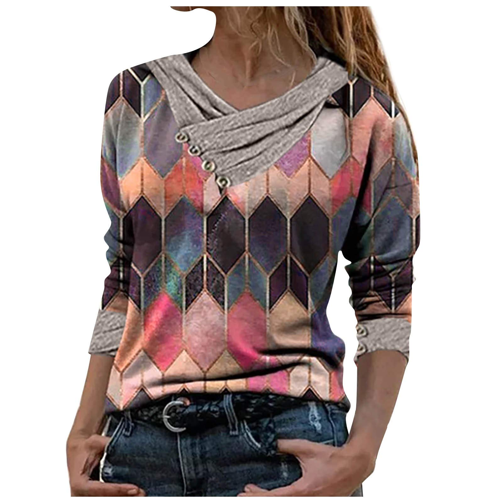 ZEFOTIM Women's Loose Fit Tie-Dye Print Long Sleeve Tunic Top - Trendy Embroidery Collar Casual Shirt for Spring | Perfect for Daily Wear, Office & Weekend Outings