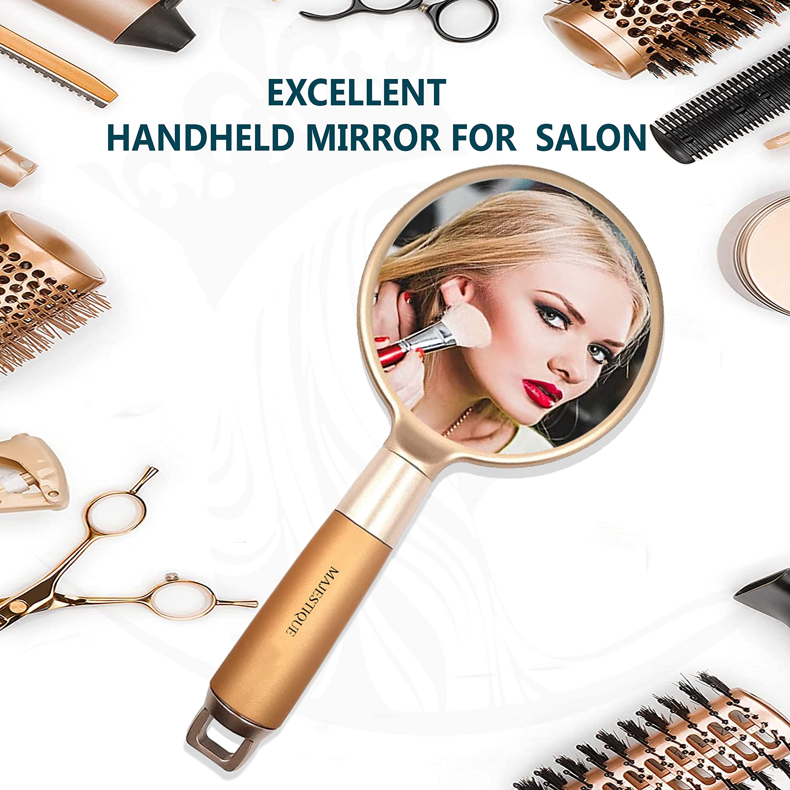 MAJESTIQUE 8 Inch Gold Handle Mirror for Makeup - Portable Travel, Bathroom, Desk & Grooming Mirror for Women & Men - Perfect for Makeup Application, Shaving & Beauty Routine (Golden)