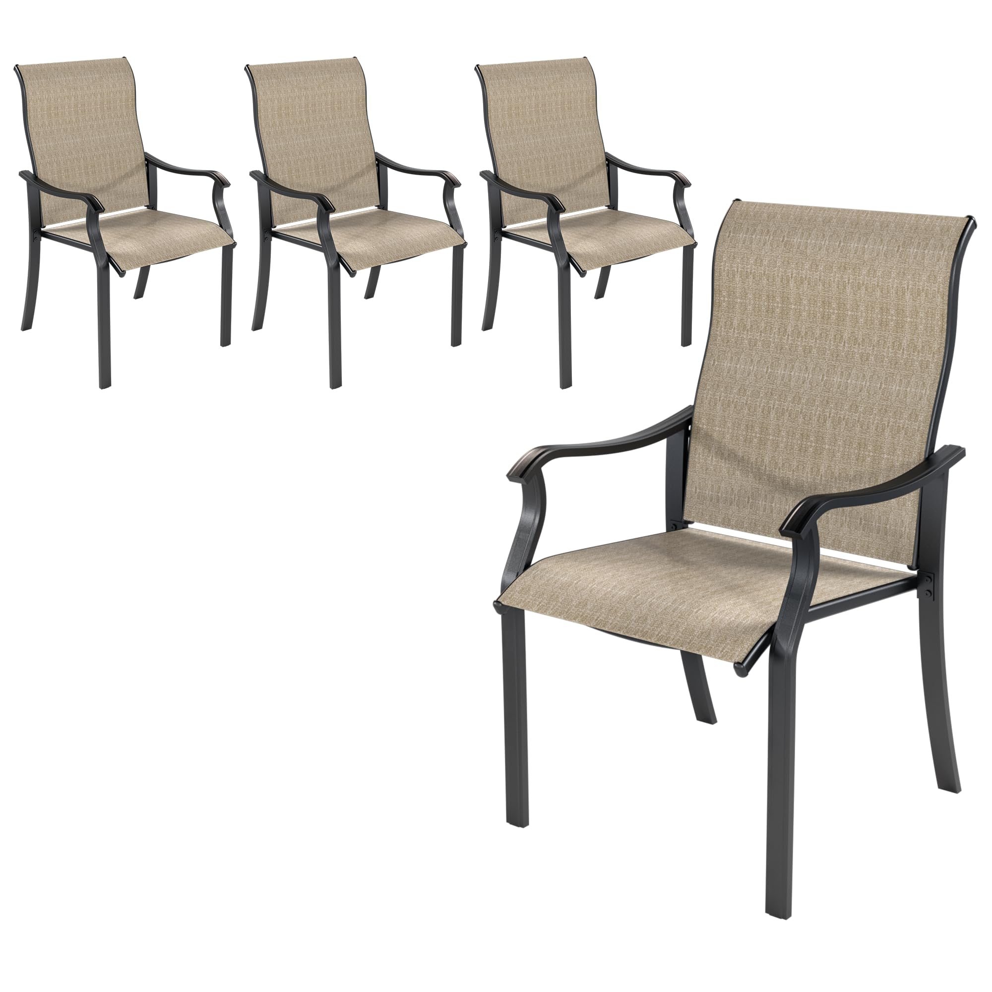 4-Piece UDPATIO Outdoor Dining Chairs Set - High Back Textilene Patio Chairs with Armrests & Metal Frame - Perfect for Garden, Backyard, Deck & Poolside Relaxation (Brown)