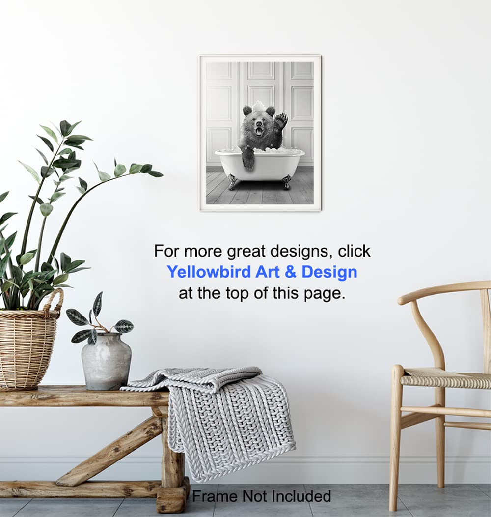 Funny Bear Wall Art Decor - Cute Modern Bathroom Sign for Women & Kids - Unique Powder Room & Restroom Wall Decor - Perfect for Bathroom, Nursery & Playroom