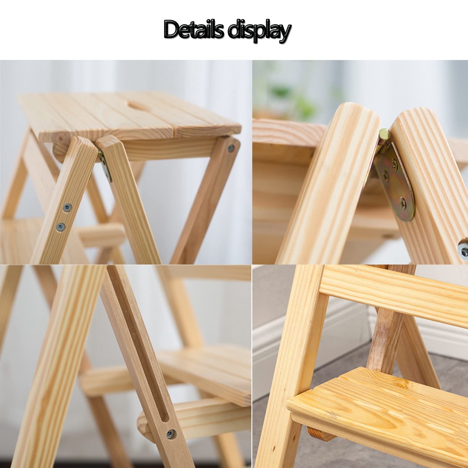 FADUNI 3-Step Foldable Wooden Step Stool - Portable Ladder Stool for Home, Kitchen, Library - Multifunctional Folding Chair & Shelf - Perfect for Reaching High Shelves, Organizing, and Household Use
