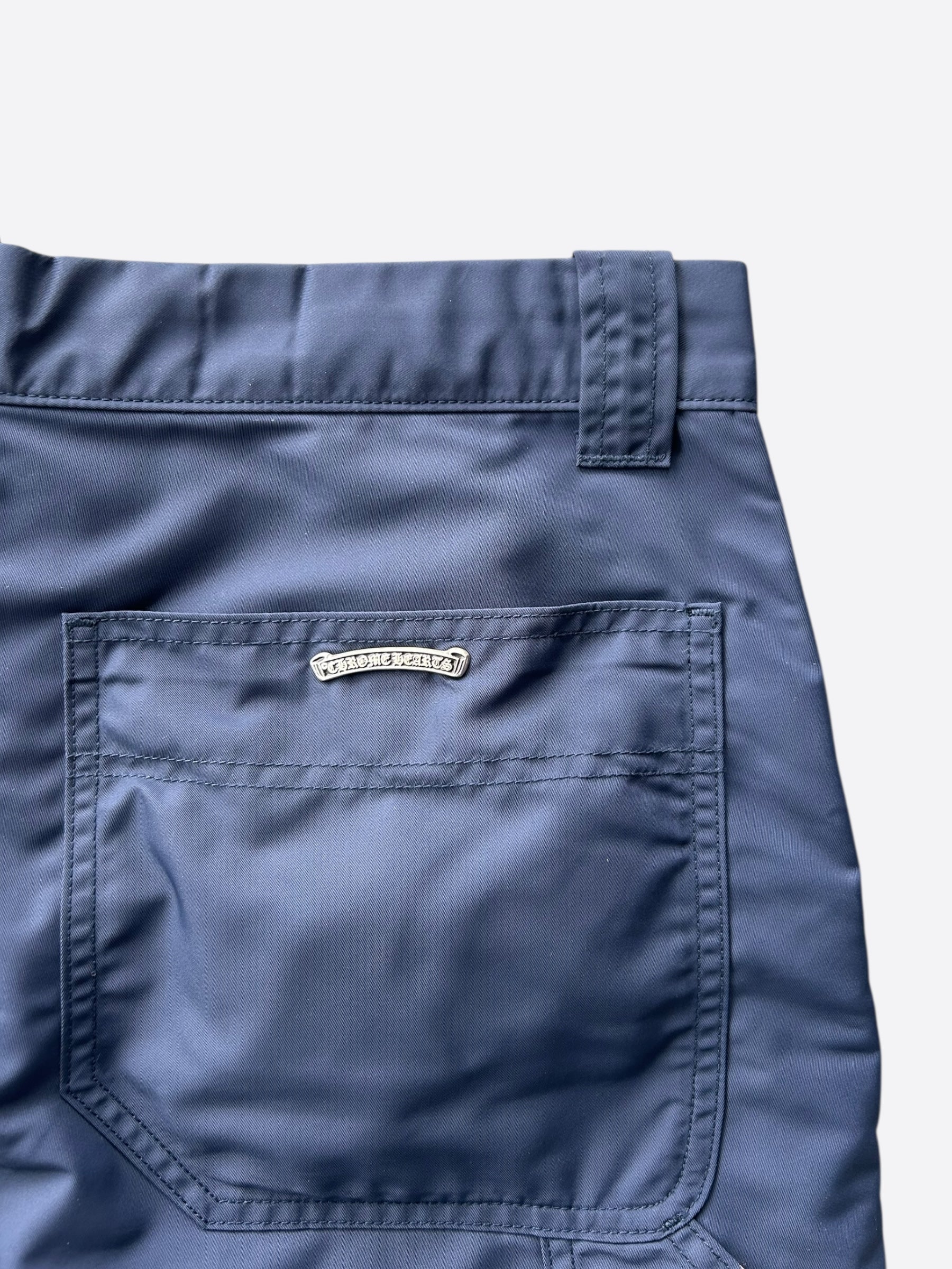 Chrome Hearts Navy Blue Nylon & Leather Carpenter Pants for Men - Stylish Workwear & Streetwear Fashion for Everyday Wear