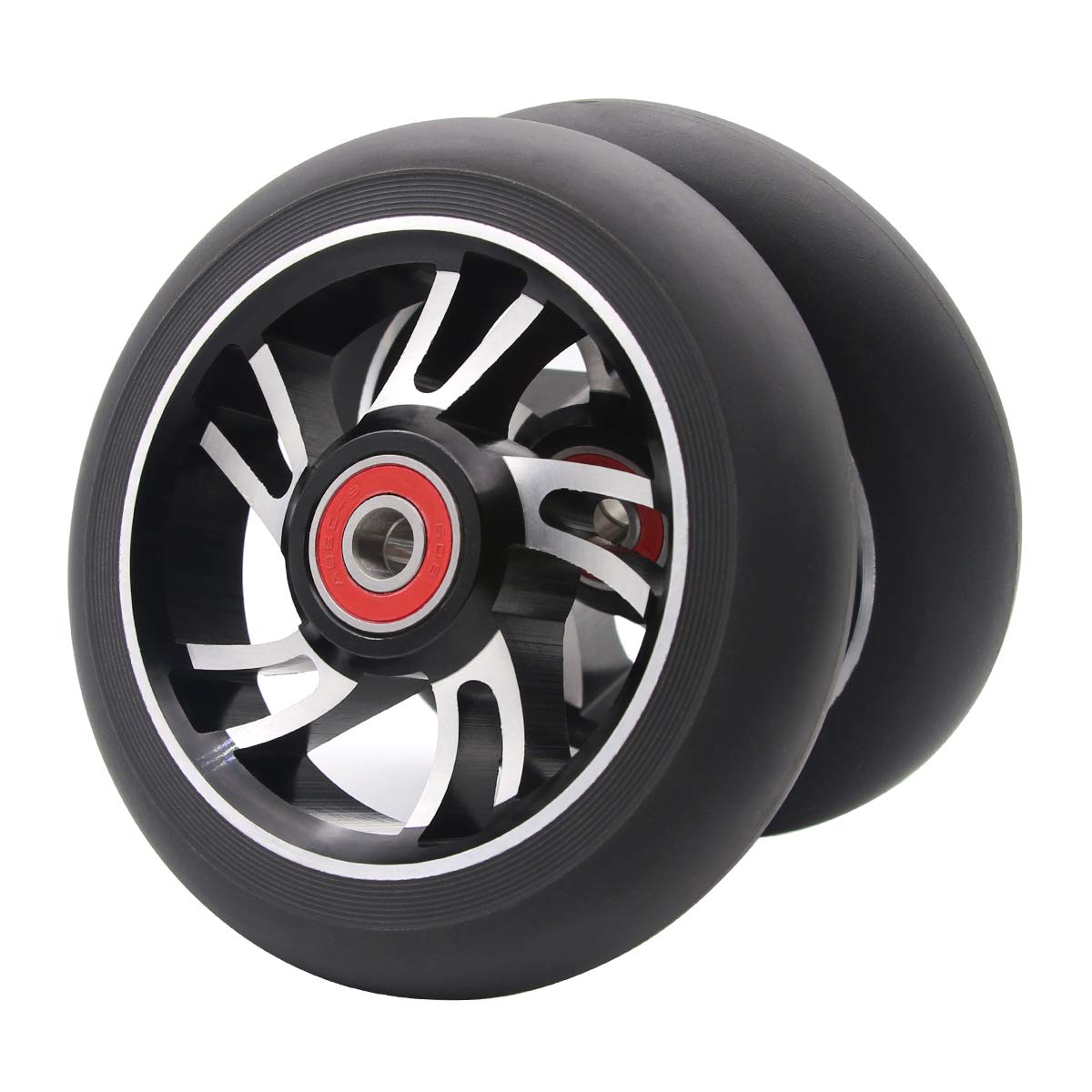 2Pcs 110mm Pro Scooter Wheels with ABEC 9 Bearings - Replacement Wheels for MGP/Razor/Lucky Envy/Vokul Pro Scooters (Black-Silver) - High Performance Wheels for Street Riding, Skate Parks & Scooter Tricks