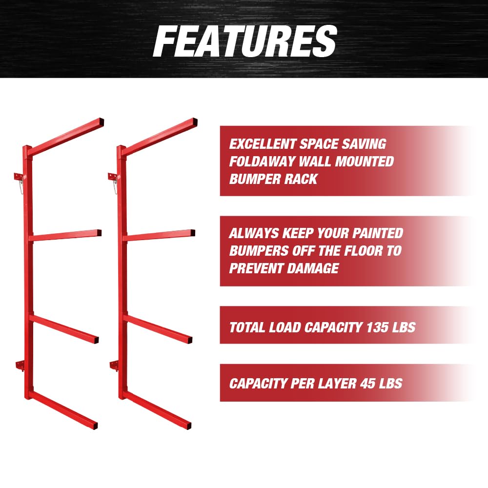 Wall Mount Bumper Stand - Heavy Duty Auto Bumper Storage Rack for Garage Organization (Orange) - Perfect for Car Repair Shops, DIY Garages & Auto Body Storage