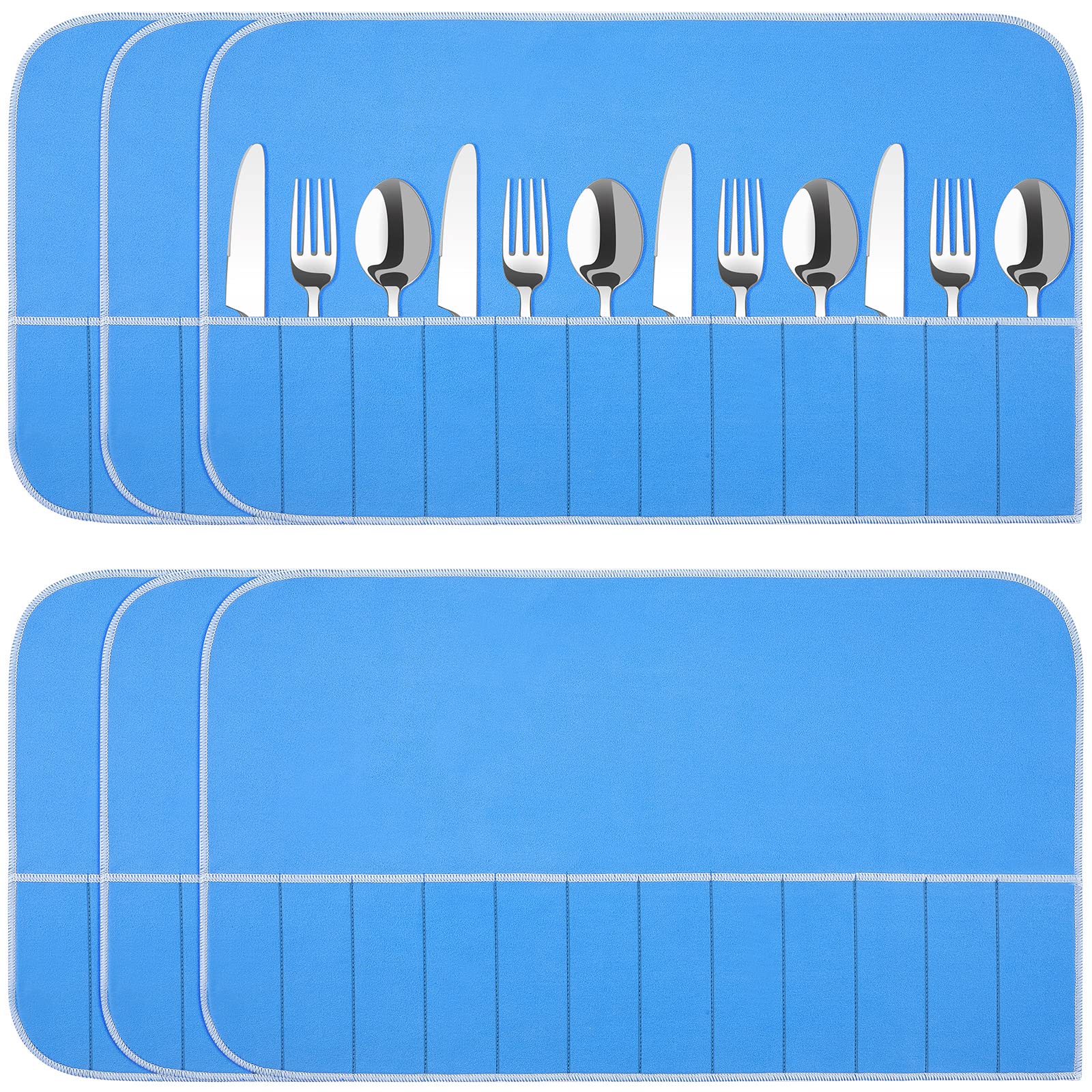 Premium Anti-Tarnish Silver Storage Bags - 4-Piece Set with Blue Cloth & White Ribbon for Silverware, Flatware, Jewelry Protection - Perfect for Kitchen Utensils, Dining Sets & Heirloom Preservation