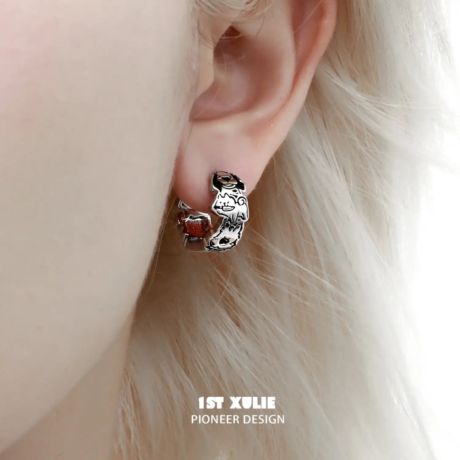 18K Platinum Plated Graffiti Puppy Earrings - Cute Dog Jewelry for Women, Trendy Gift for Girlfriend - Perfect for Parties, Date Nights & Casual Wear