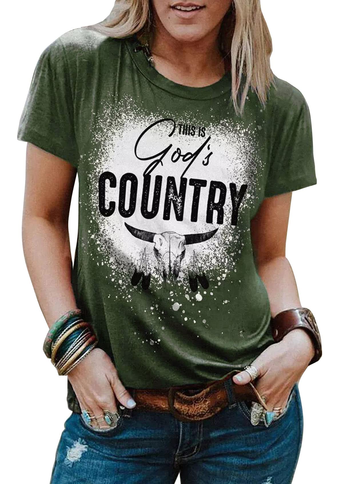 Vintage Western Cowboy Shirt for Women - Funny Rodeo & Steer Skull Graphic T-Shirt | Country Music Lover's Casual Cowgirl Tee | Perfect for Concerts, Rodeos & Western Theme Parties