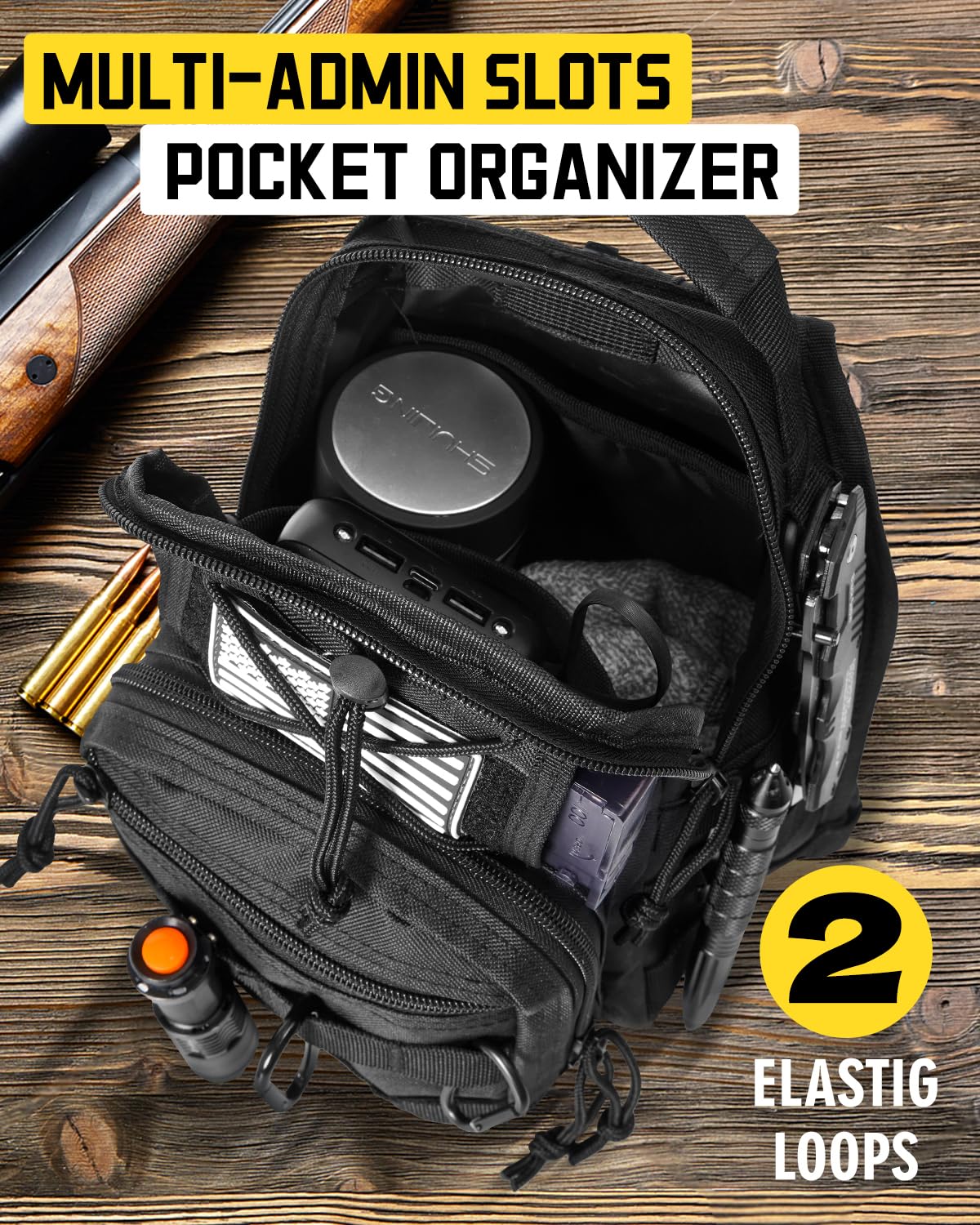 Tactical Sling Bag for Men - Military Crossbody Chest Pack - Durable EDC Shoulder Backpack for Hunting, Hiking, Fishing, Camping & Outdoor Adventures - Perfect for Travel, Cycling & Range Gear (Black)