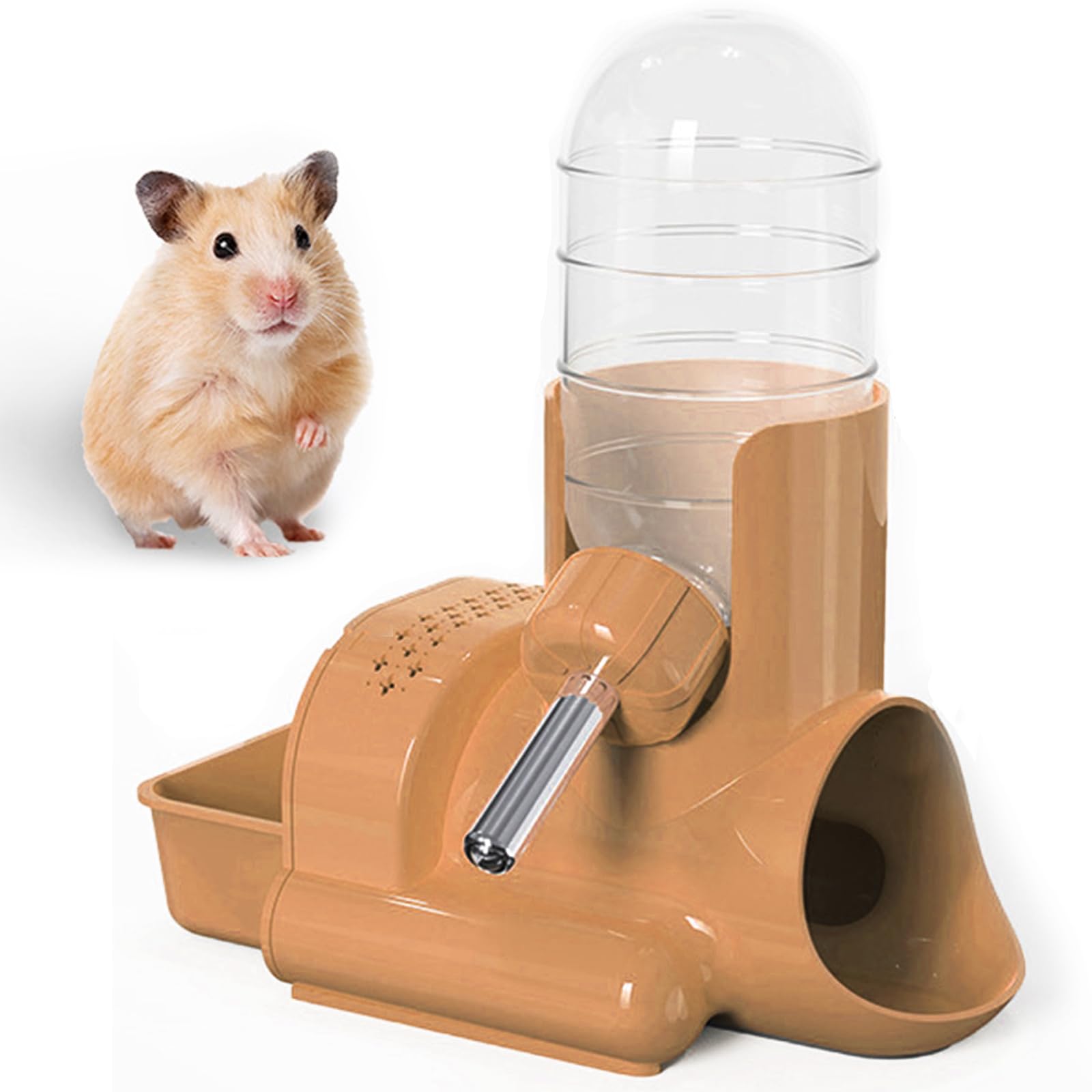 **3-in-1 Hamster Water Bottle with Food Container & Base Hut – Automatic Dispenser for Dwarf Hamsters, Mice, Rats, Hedgehogs & Small Pets (Orange, 120ml) – Perfect for Cages & Habitats**