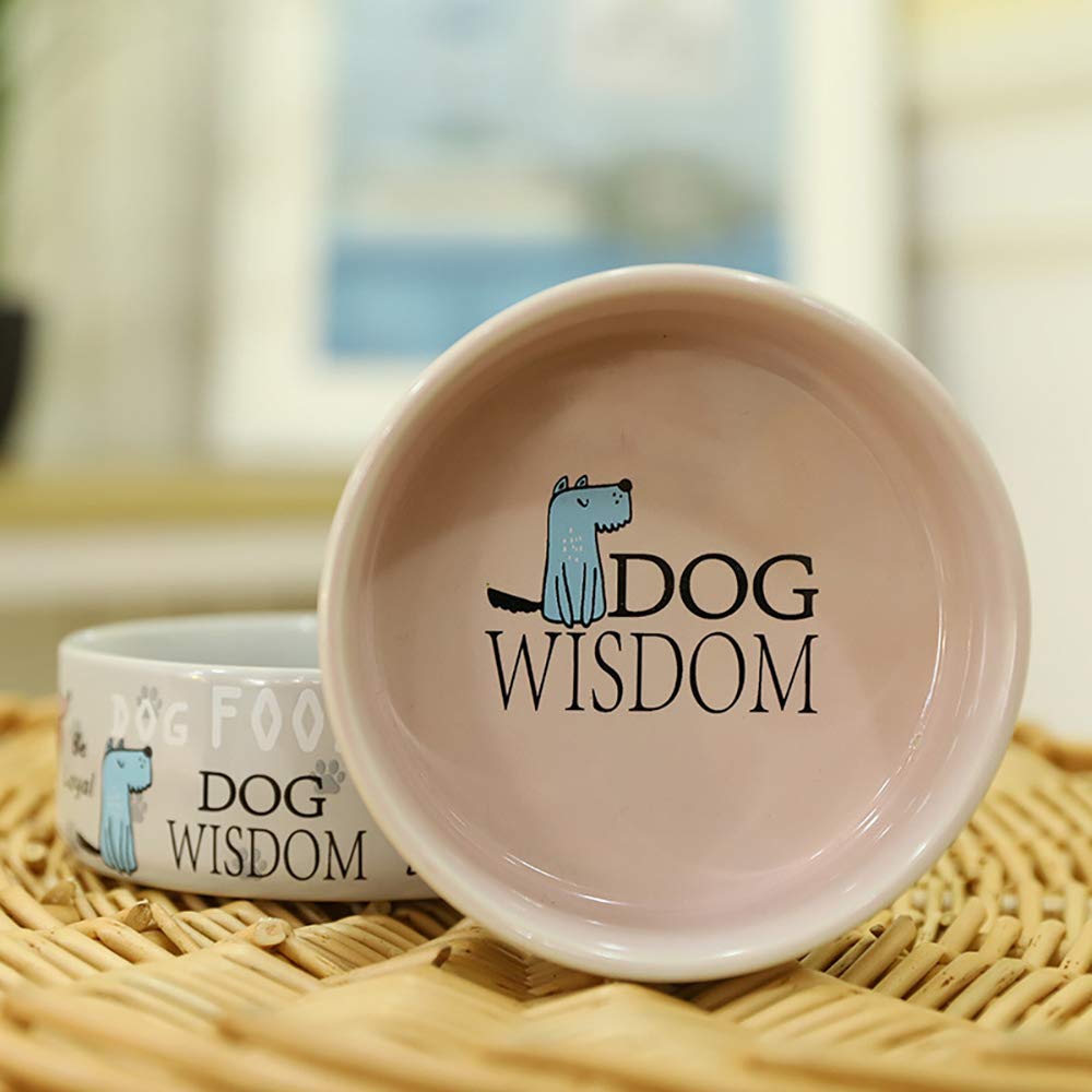 EVERTREND Set of 2 Ceramic Pet Bowls - Cute Cartoon Design Dog Food Bowl and Cat Bowl, Durable & Easy Clean Pet Dishes for Dogs and Cats - Perfect for Home, Kitchen or Outdoor Feeding