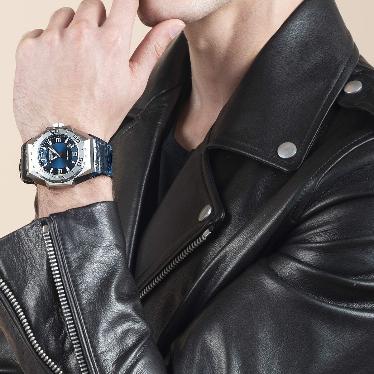 REEF TIGER Men's Automatic Dive Watch - Stainless Steel Military Timepiece with Leather Strap (Model RGA6903) | Perfect for Scuba Diving, Outdoor Adventures & Everyday Wear