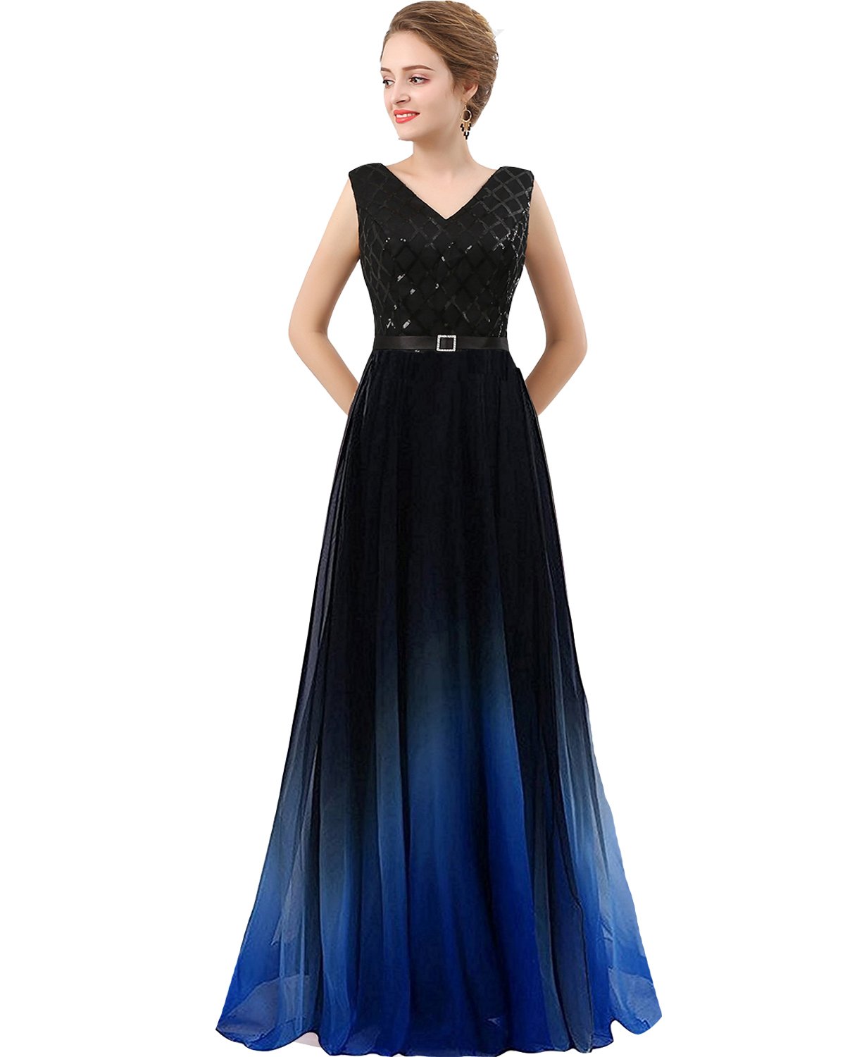 Lemai V-Neck Long Sequined Chiffon A-Line Corset Prom Evening Dress for Women - Elegant Formal Gown for Homecoming, Wedding Guest & Special Occasions