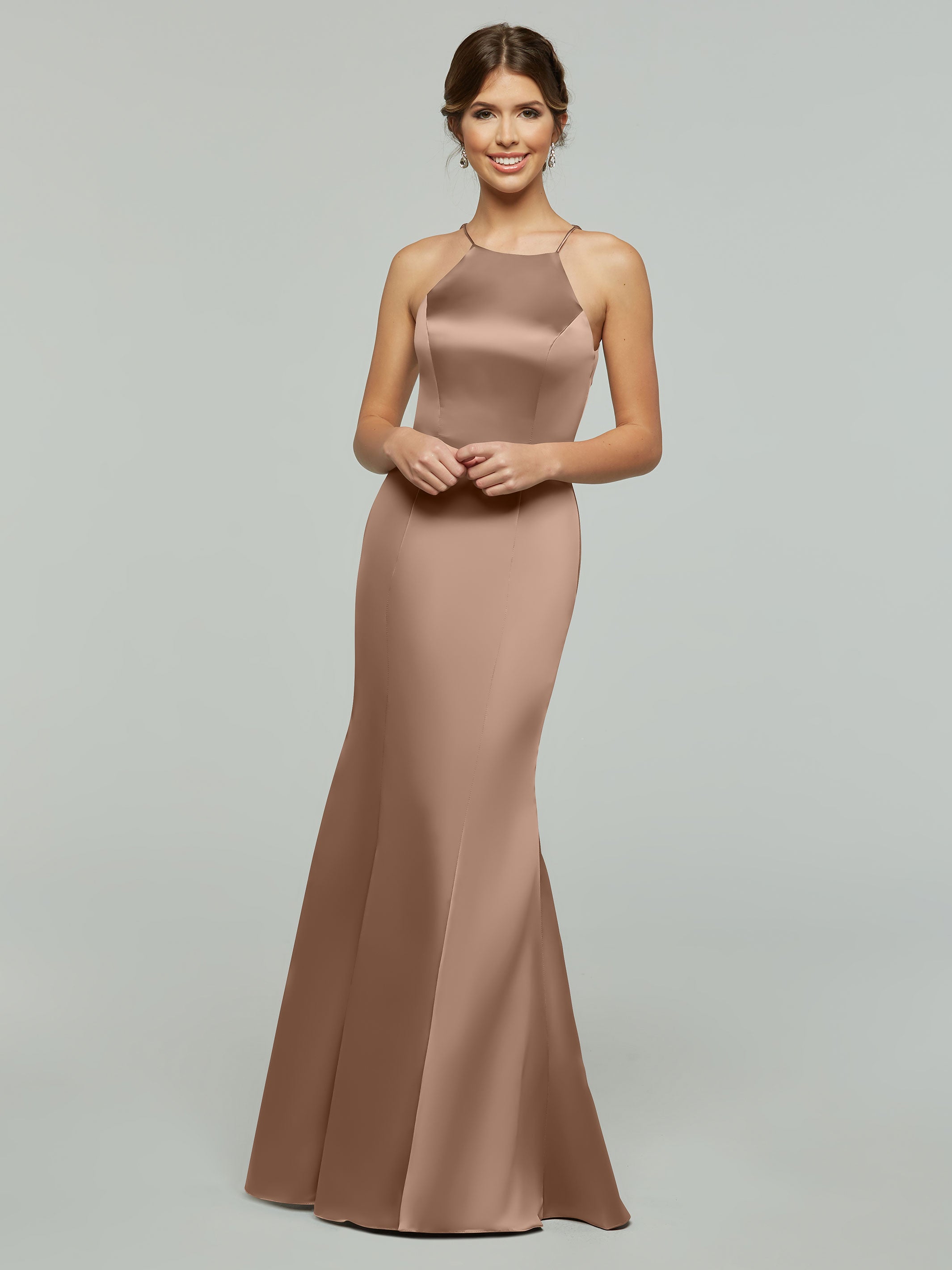 Elegant 80071 Mermaid Satin Bridesmaid Dress with Halter Neckline - Perfect for Weddings, Proms & Formal Events