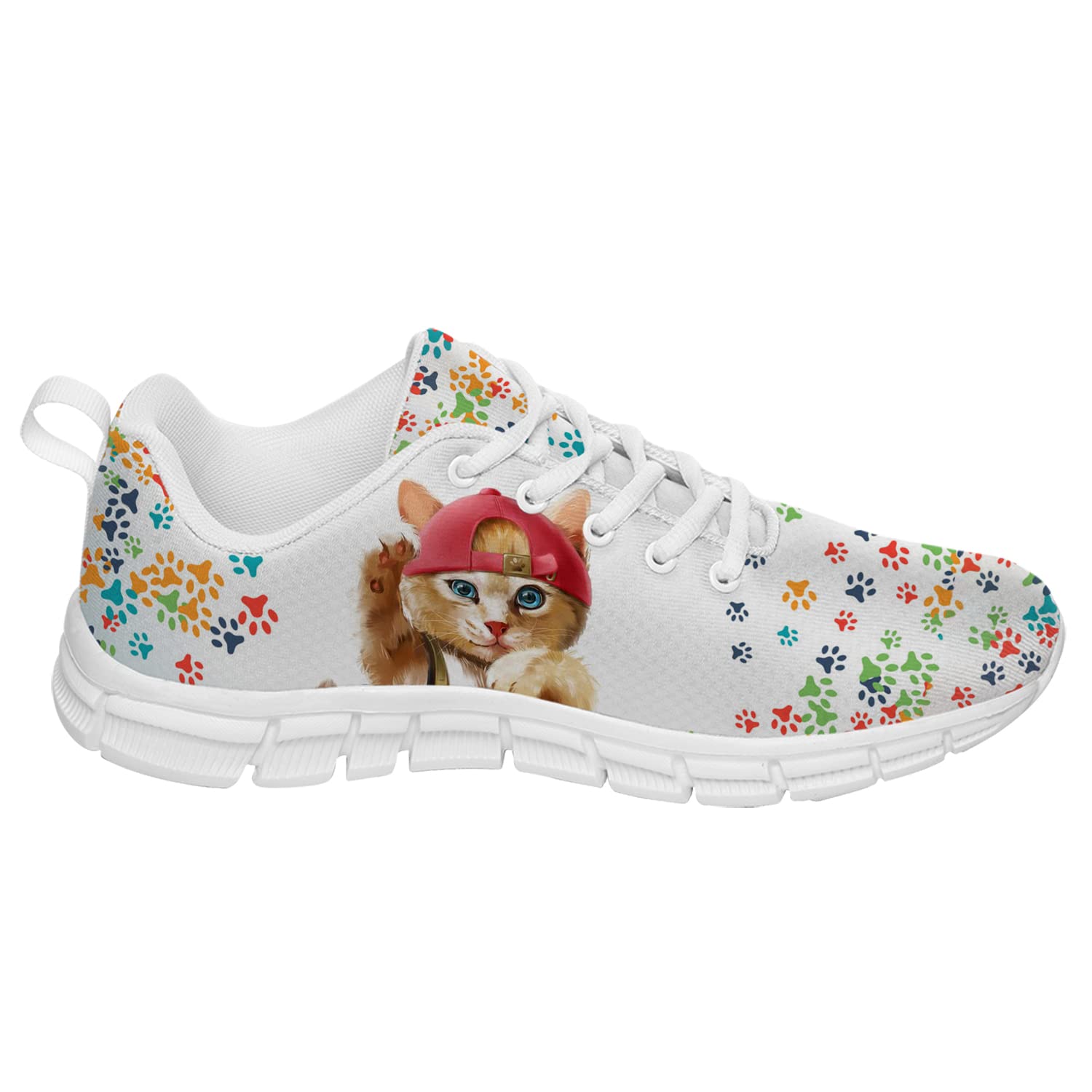 Unisex 3D Printed Cat Paw Tennis Shoes - Women's Size 8.5 & Men's Size 7 White Running Sneakers for Walking, Jogging & Casual Wear | Perfect Gift for Cat Lovers