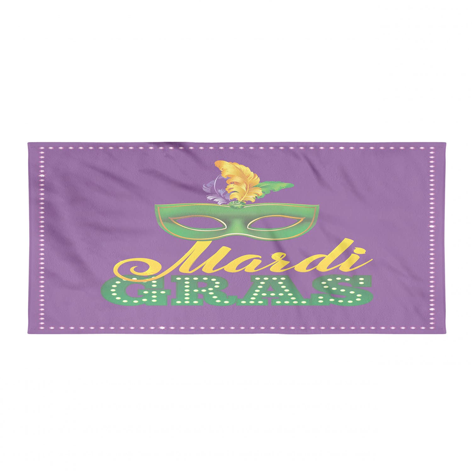Ambesonne Mardi Gras Beach Towel - Quick Dry Soft Microfiber with Colorful Feather Design, Green Purple Yellow Pastel for Camping, Yoga, Sports & Travel | Lightweight Compact for Pool, Beach & Outdoor Activities