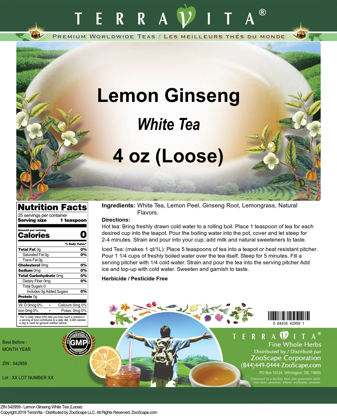 Organic Lemon Ginseng White Tea Loose Leaf - 4 oz (3 Pack) | Premium Herbal Tea for Relaxation & Energy Boost | Perfect for Morning Refreshment & Afternoon Relaxation
