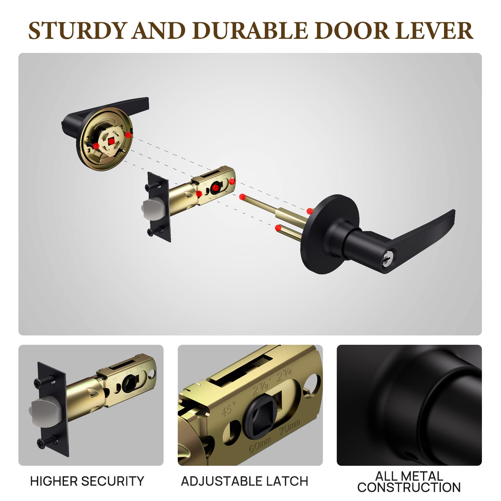 2 Pack Keyed Entry Door Lock - Matte Black for Interior/Exterior Doors