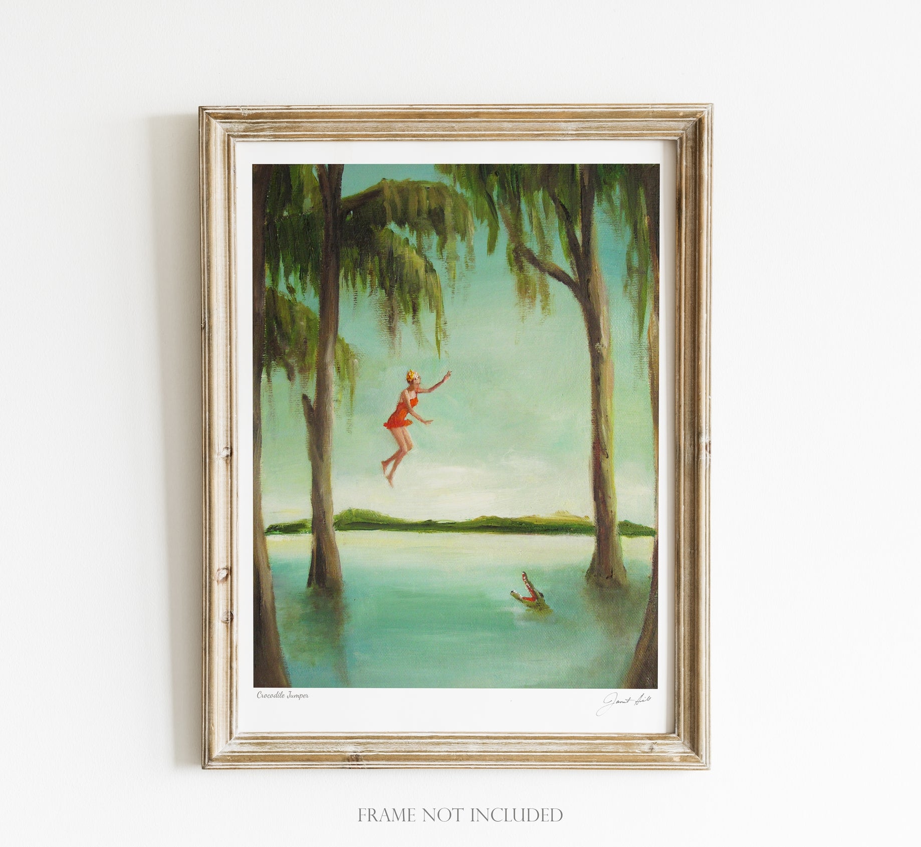 Crocodile Jumper Small Art Print - Handmade Wall Decor for Nursery, Kids Room & Home Office - Perfect Gift for Animal Lovers