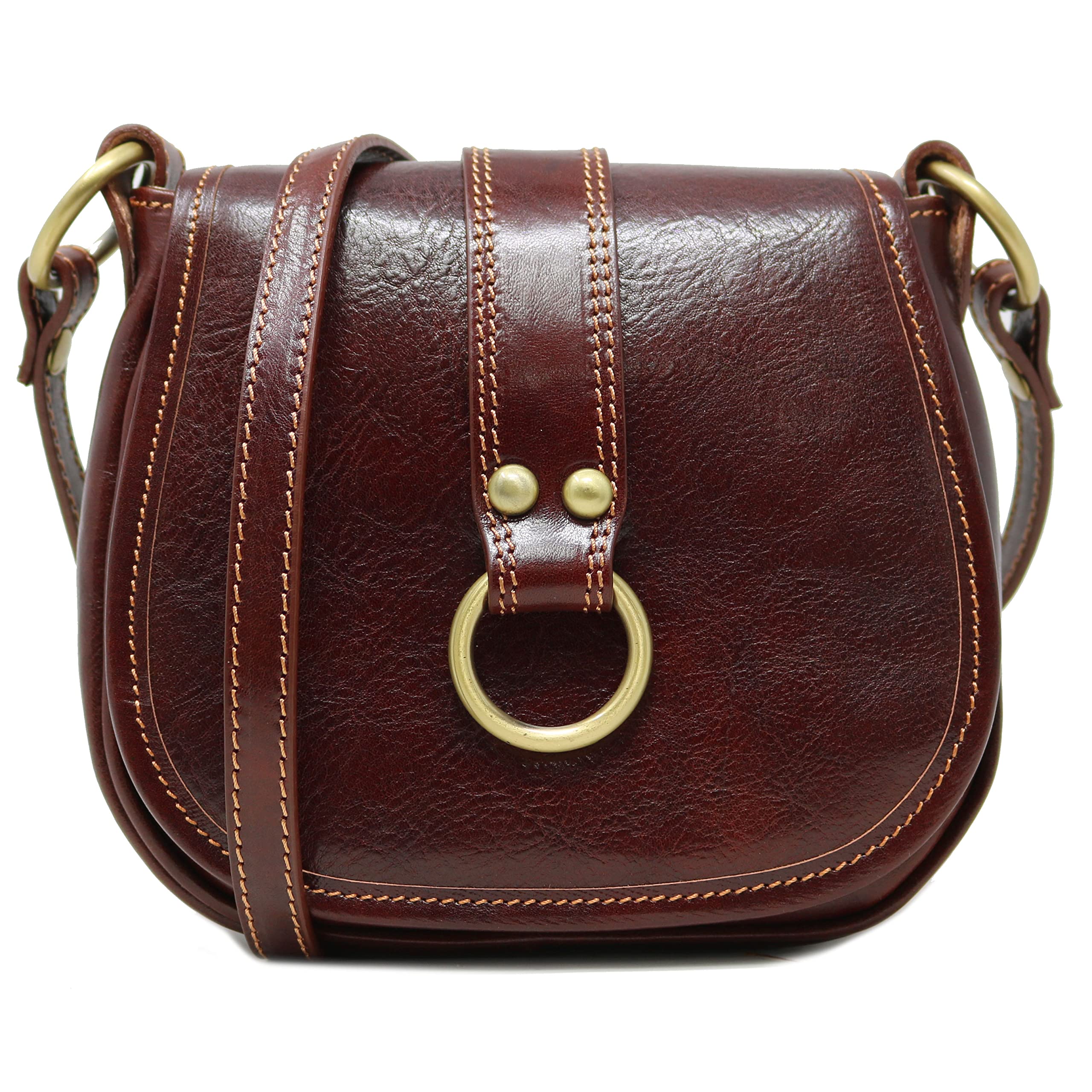 Floto Venezia Women's Saddle Bag - Vintage Leather Crossbody Shoulder Purse Handbag for Everyday Use, Travel & Date Night
