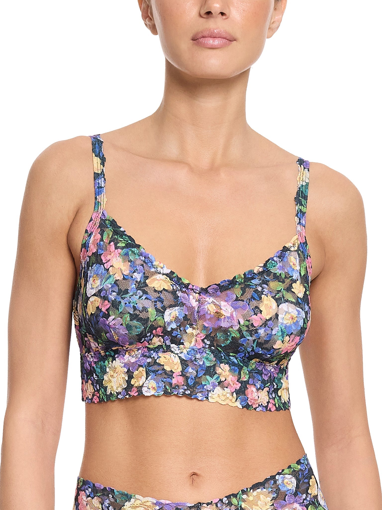 Printed V Neck Retro Lace Bralette - Sexy Floral Lingerie for Women | Comfortable Wireless Bralette for Everyday Wear, Date Night & Special Occasions