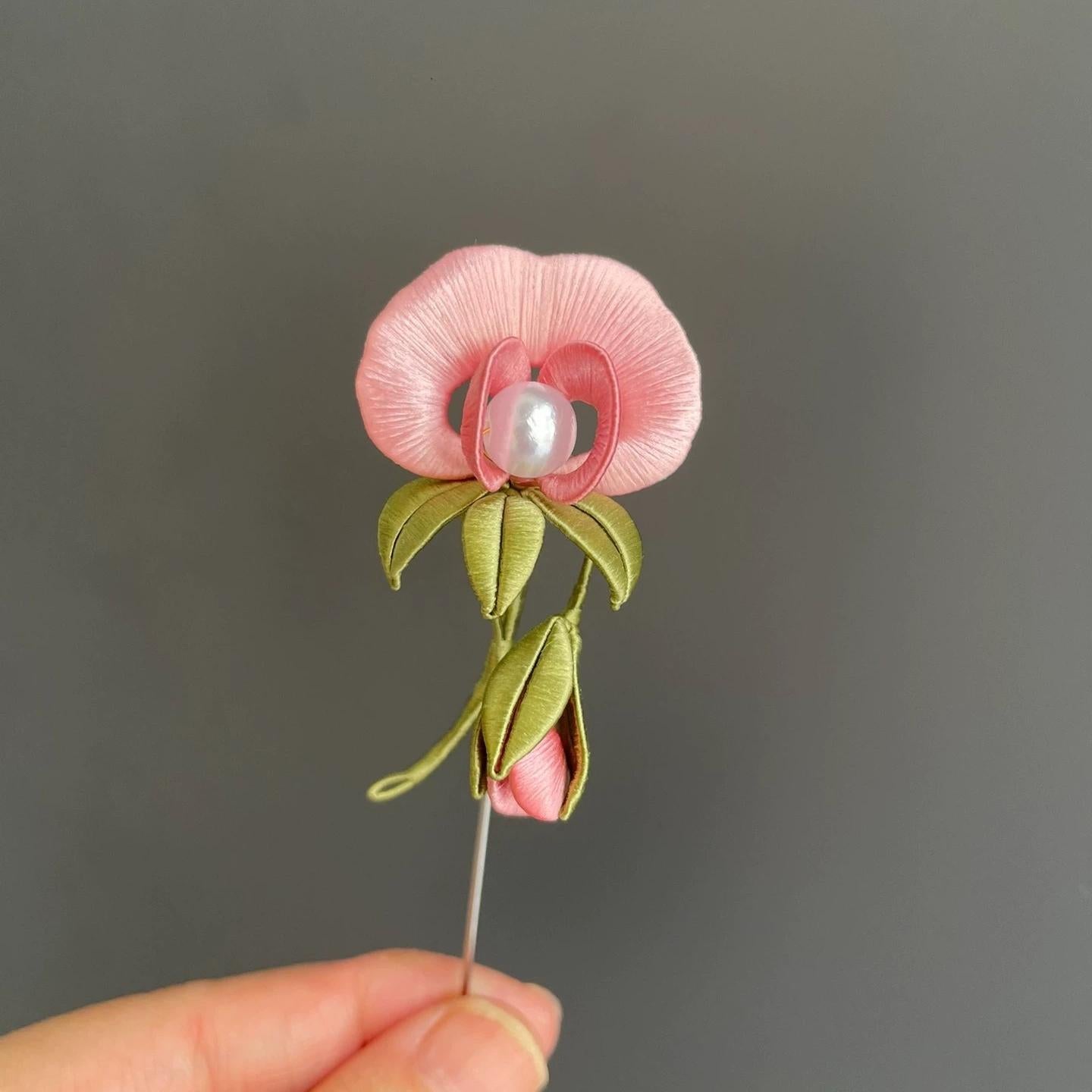 Handmade Silk Pea Flower Brooch - Elegant Floral Pin for Women - Perfect for Weddings, Parties, and Special Occasions