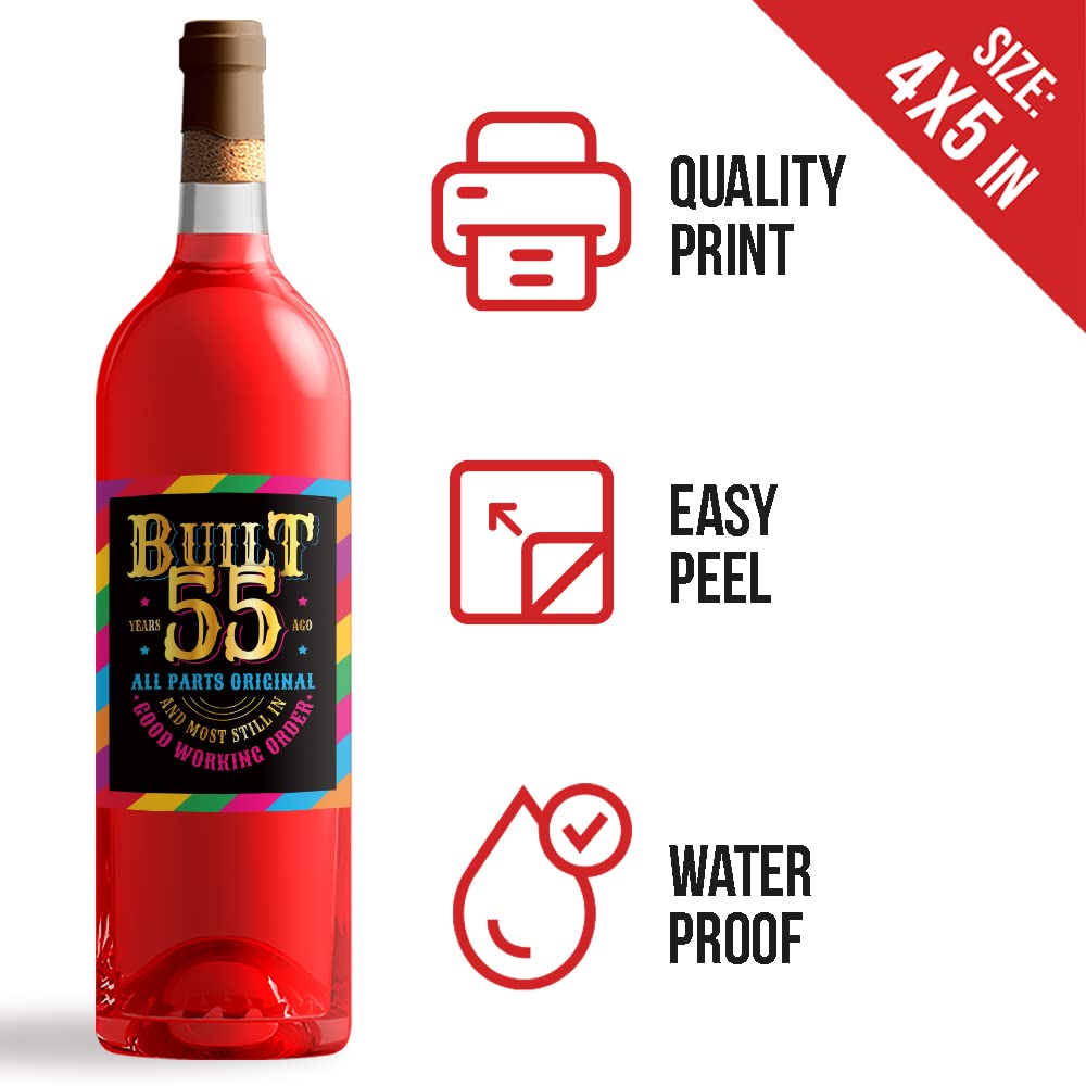 55th Birthday Wine Labels - Set of 6 Personalized Wine Bottle Stickers for 55th Birthday Party Decorations, Anniversary Gifts & Celebration Supplies | Perfect for Wine Lovers, Milestone Birthdays & Special Occasions