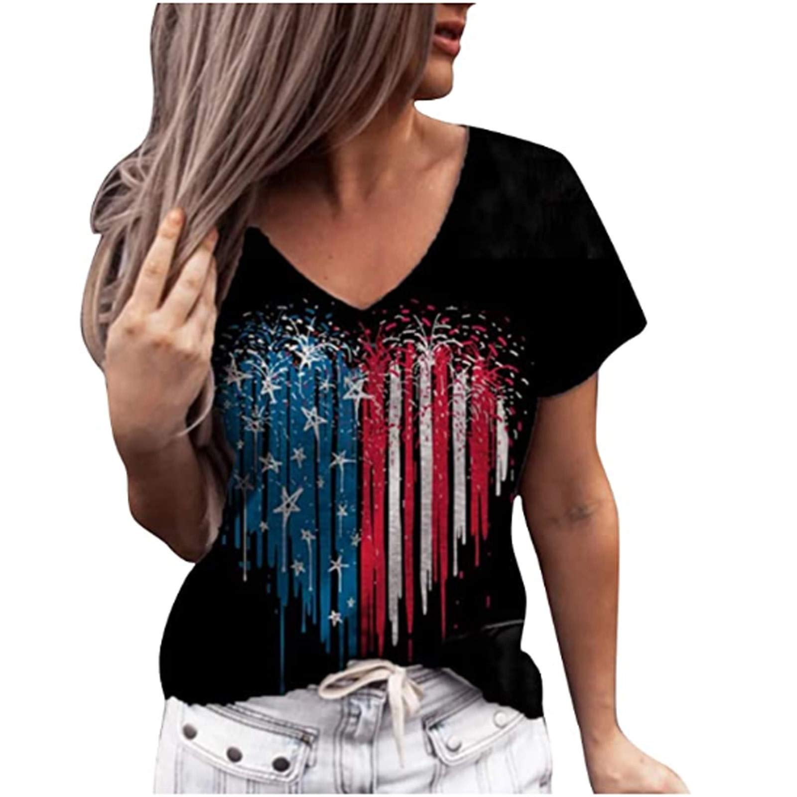 4th of July Shirts for Women - Patriotic Tie Dye American Flag T-Shirts in Plus Sizes | Perfect for Independence Day Celebrations, BBQs & Fireworks Shows