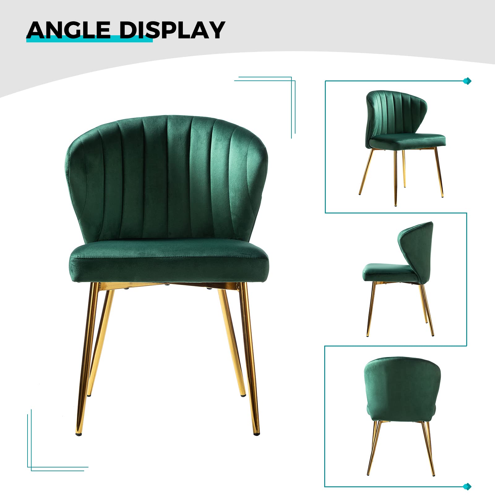 Modern Velvet Dining Room Chairs with Golden Metal Legs - Upholstered Tufted Accent Chair for Kitchen, Vanity, Patio & Beauty Room (Green, 1-Pack) - Perfect for Small Spaces, Home Decor & Stylish Seating