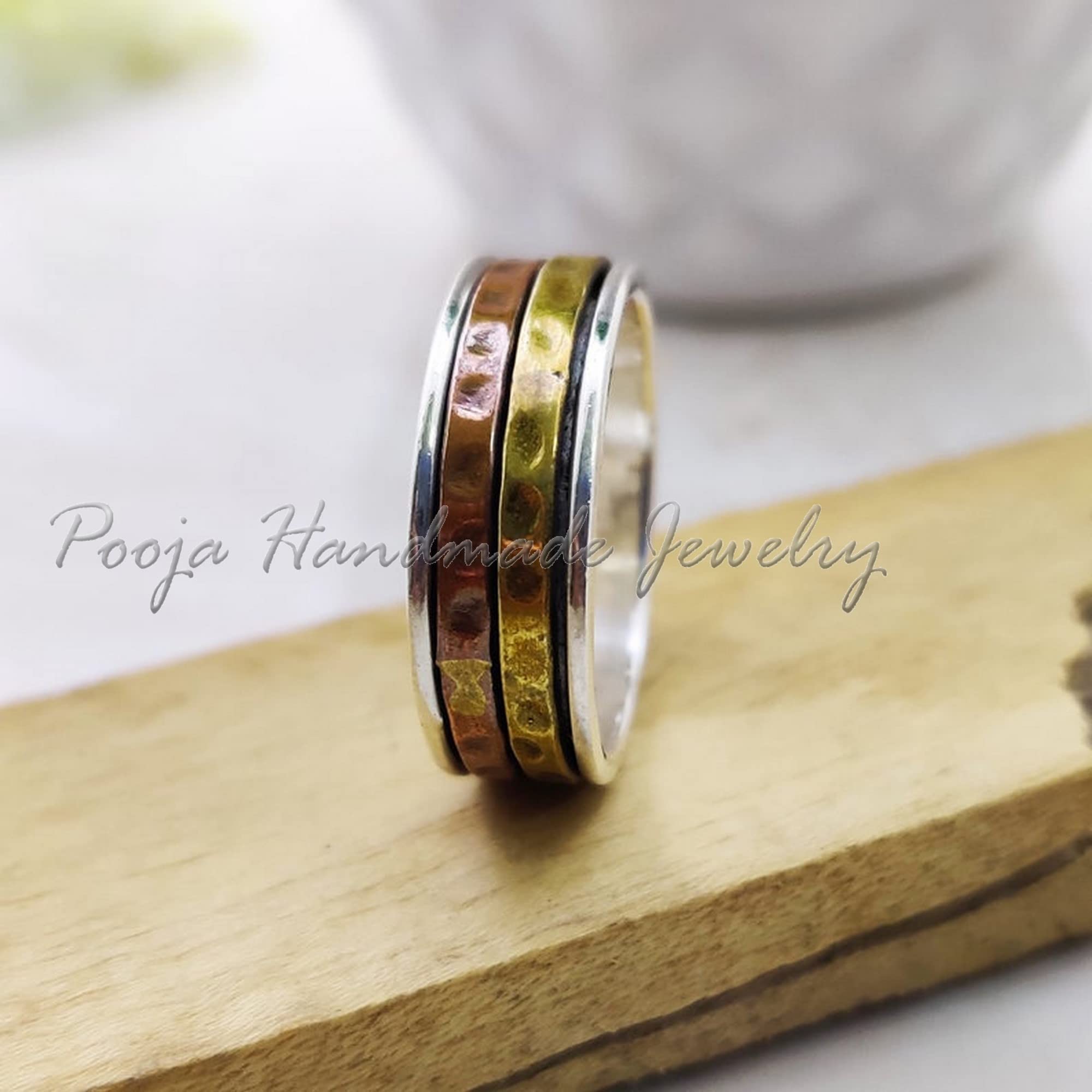 Hammered Spinner Ring for Women - 925 Sterling Silver Anxiety Relief Ring - Handmade Wide Spinning Thumb Ring - Meditation & Stress Relief Jewelry - Perfect Anniversary, Promise Gift for Her - Great for Yoga, Mindfulness & Daily Wear