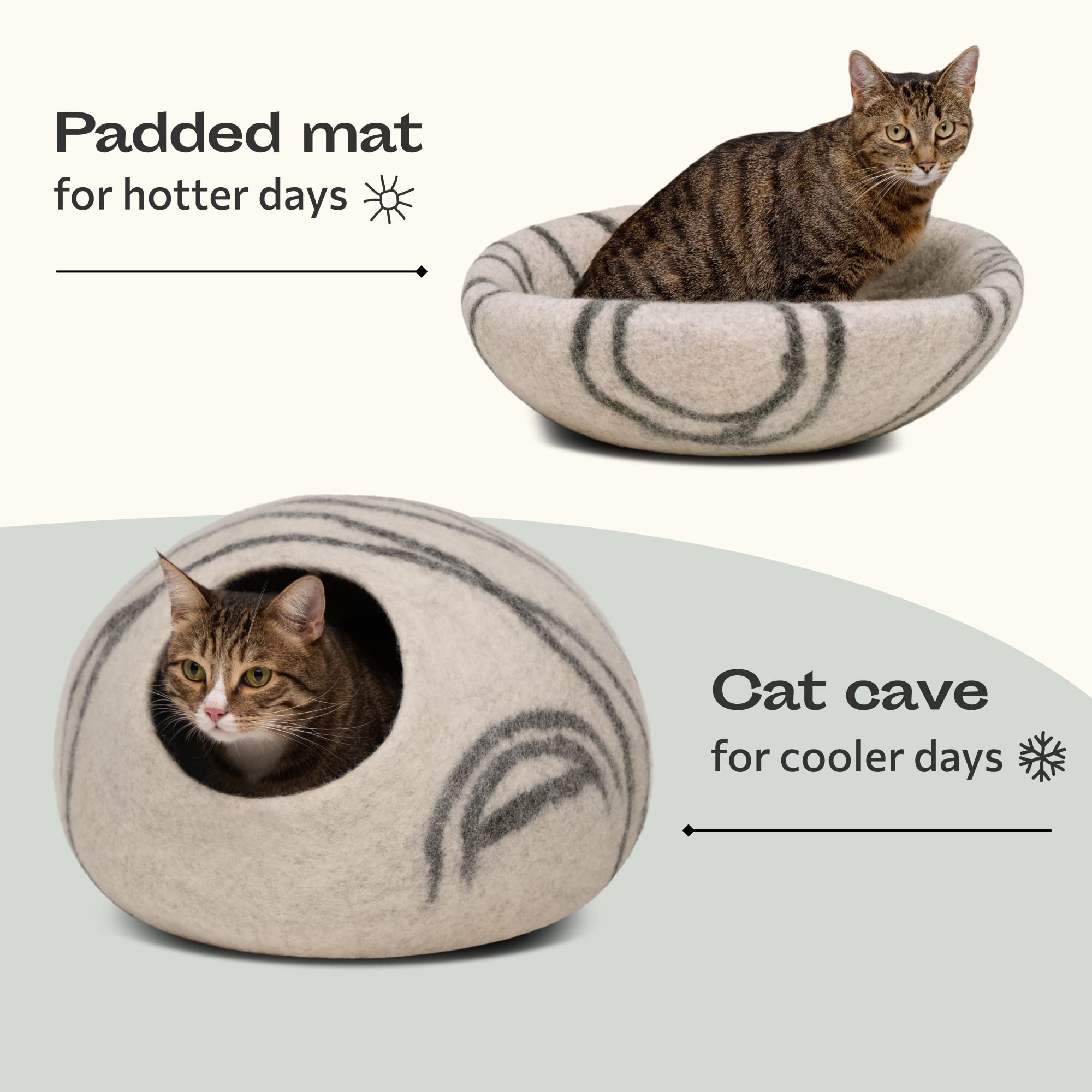 Premium Felt Cat Bed Cave & Wool Ball Toys Bundle - Light Grey Large Cat Cave with 6-Pack Toys for Indoor Cats - Cozy Sleeping & Playtime Combo for Kittens & Adult Cats