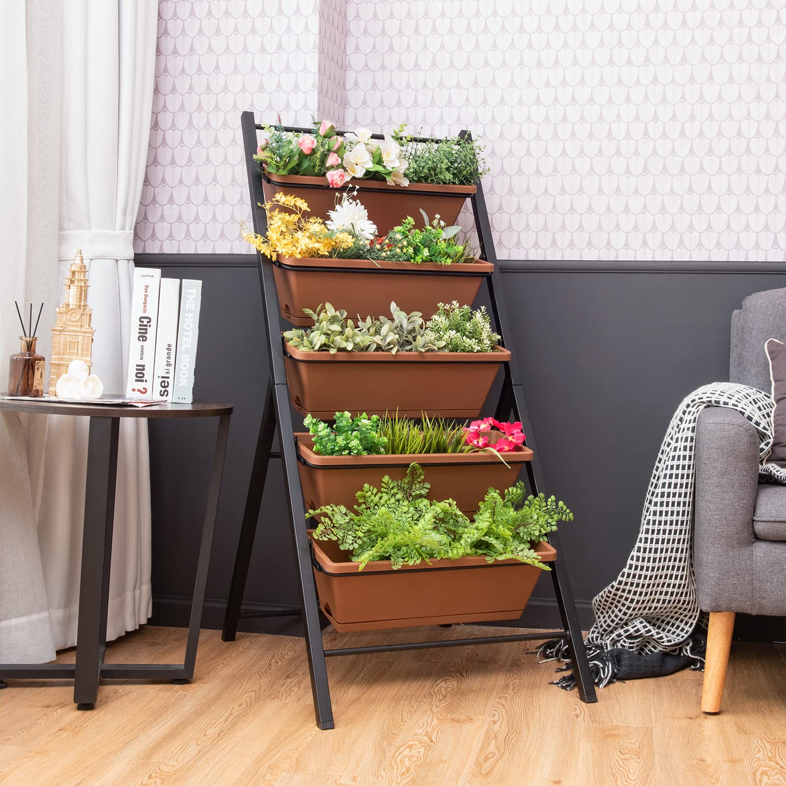 Giantex Set of 2 Vertical Raised Garden Beds - Elevated Planter with Drainage Holes, 5-Tier Freestanding Container for Growing Herbs, Vegetables, Flowers - Perfect for Outdoor, Indoor, Patio & Balcony Gardening