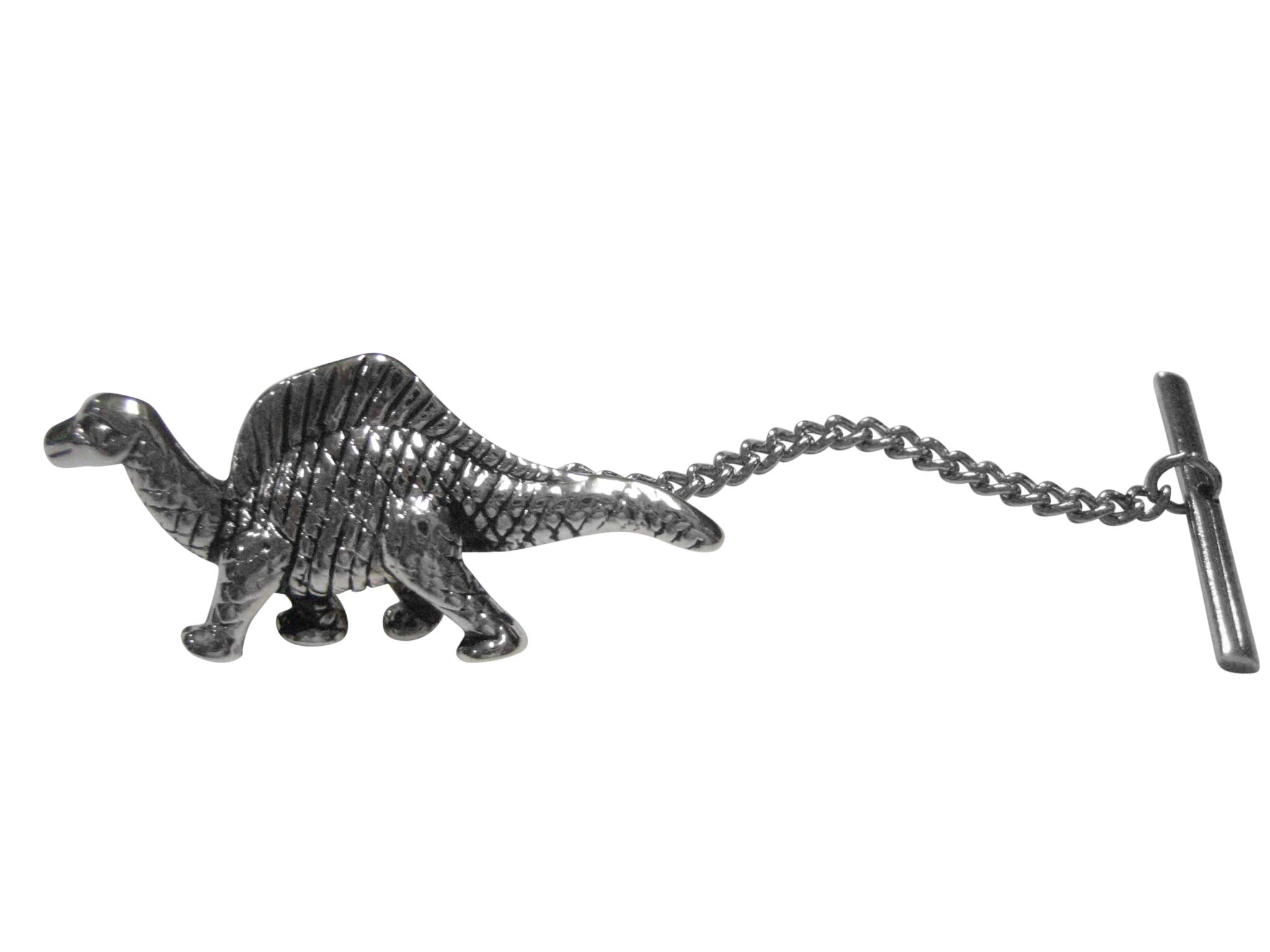 Kiola Designs Silver-Toned Spinosaurus Dinosaur Tie Tack - Elegant Dinosaur Lapel Pin for Men's Suits, Formal Wear & Gifts