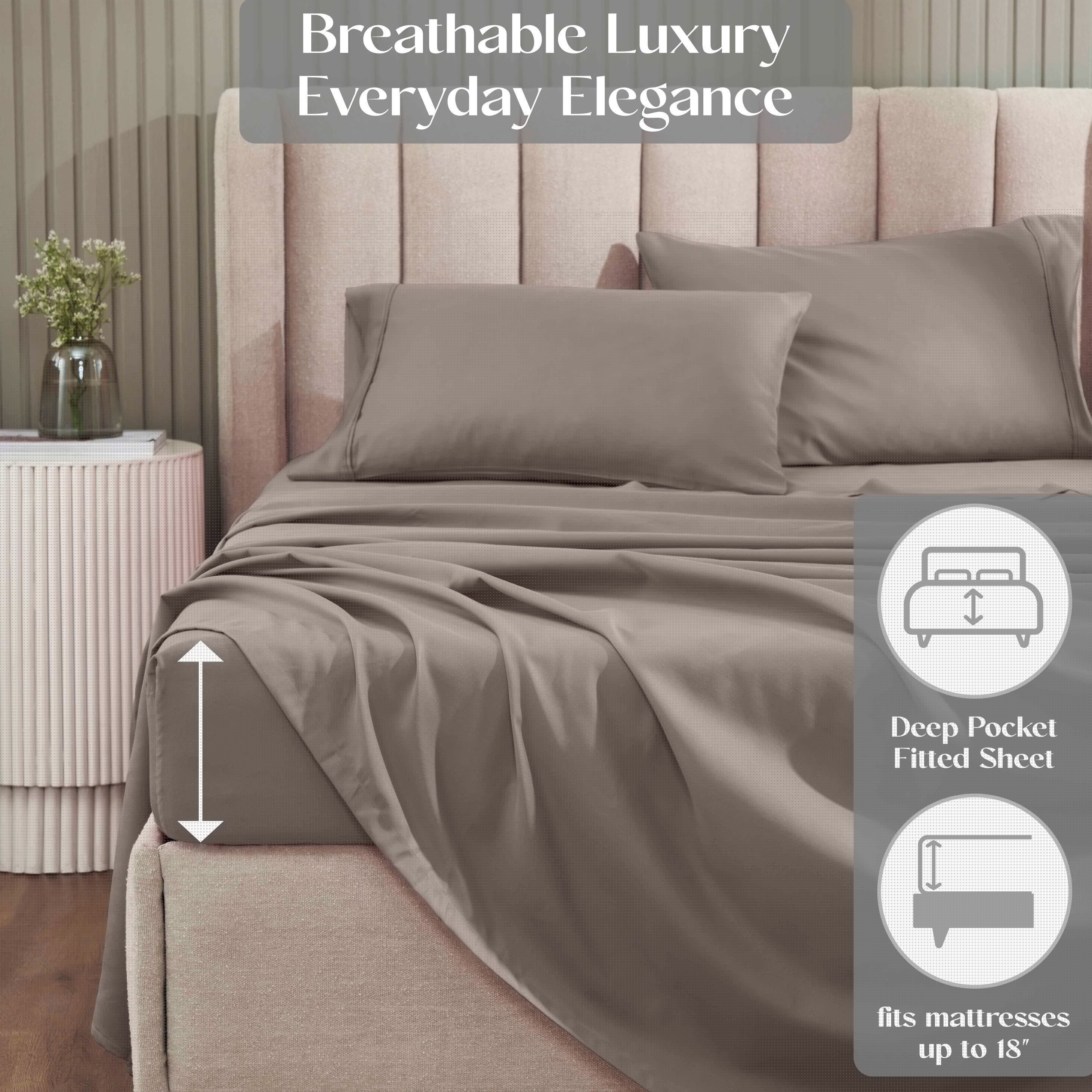 Premium 1200 Thread Count Cotton Rich Solid Deep Pocket Bed Sheet Set - Ultra Soft & Breathable for King/Queen Size Beds - Perfect for Home, Hotel, or Guest Room Comfort