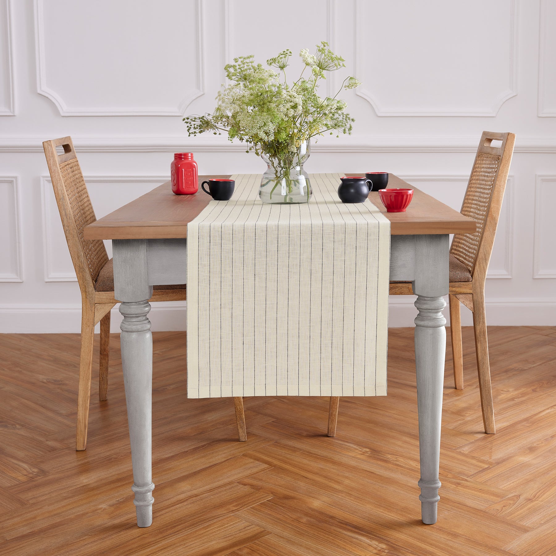 Elegant Pinstripe Table Runner - 16 Inch & 18 Inch Wide Options for Dining Table Decor | Perfect for Weddings, Parties & Holiday Tablescapes