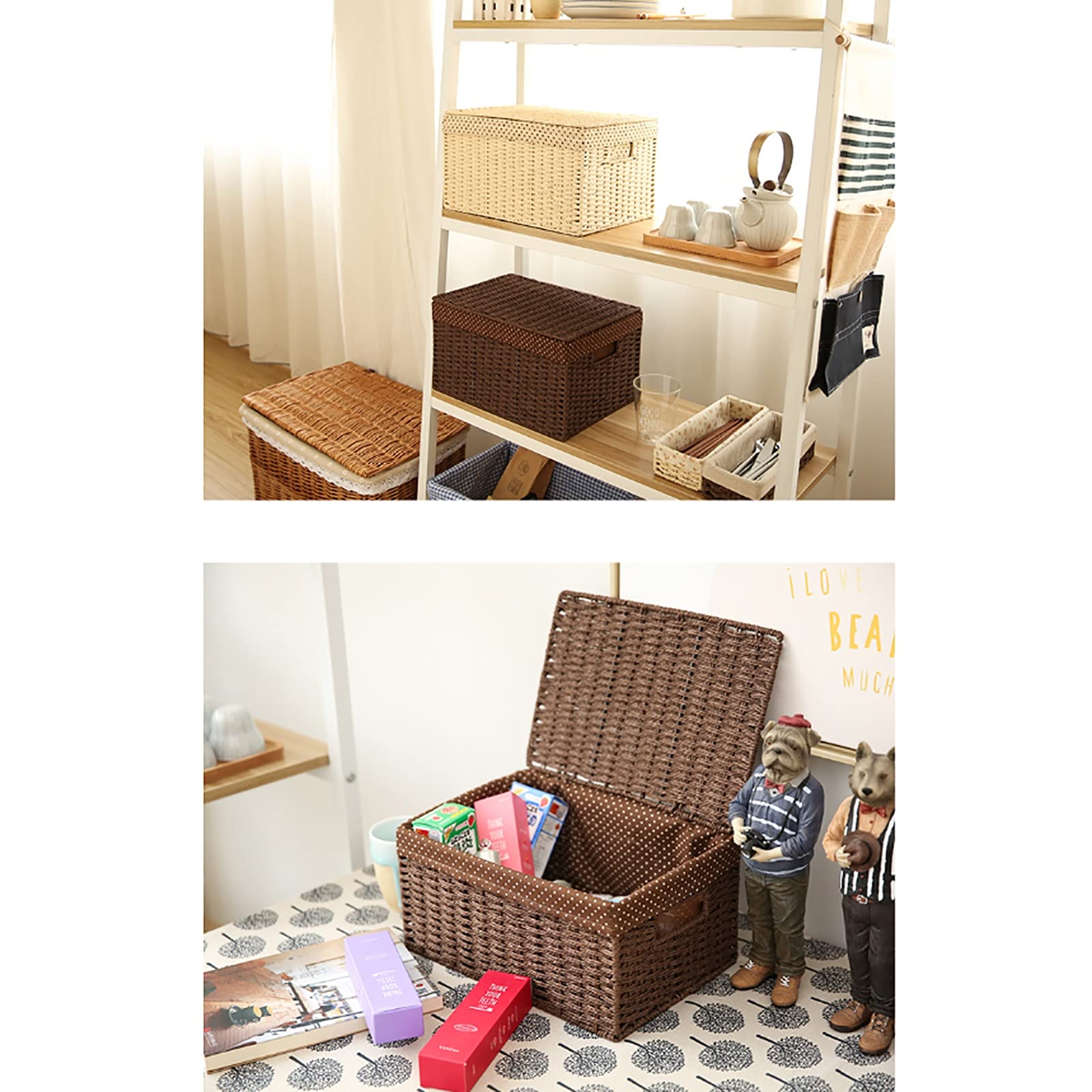 Rattan Storage Basket - Woven Clothes Organizer Box for Closet, Household Snacks & Sundries (38×26×24cm) - Perfect for Bedroom, Bathroom & Office Organization